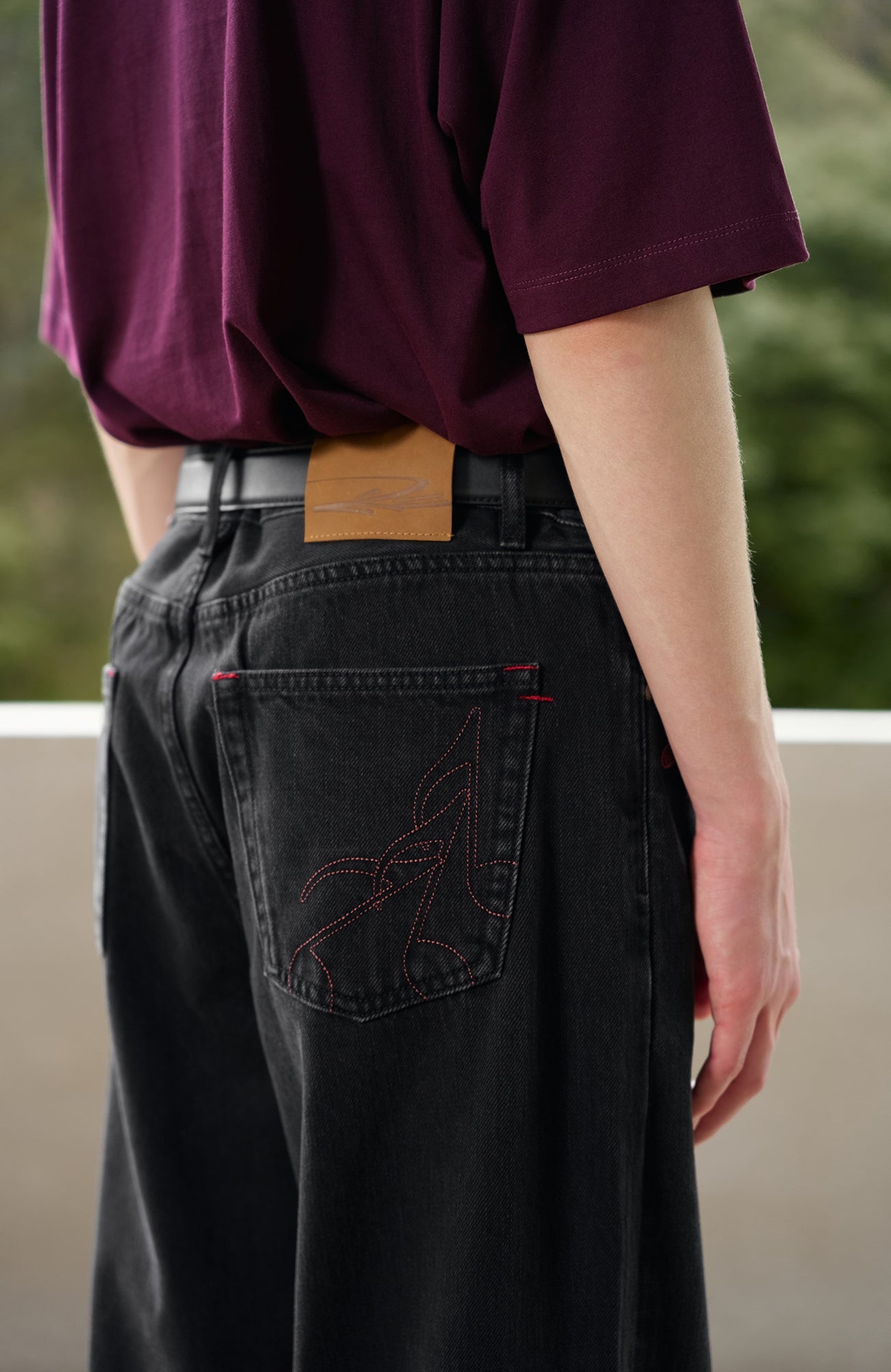 MOITIEDEPETALE Music Note Embroidered Straight-Leg Jeans-Jeans-S-Red Embroidery-Free Shipping Leatheretro