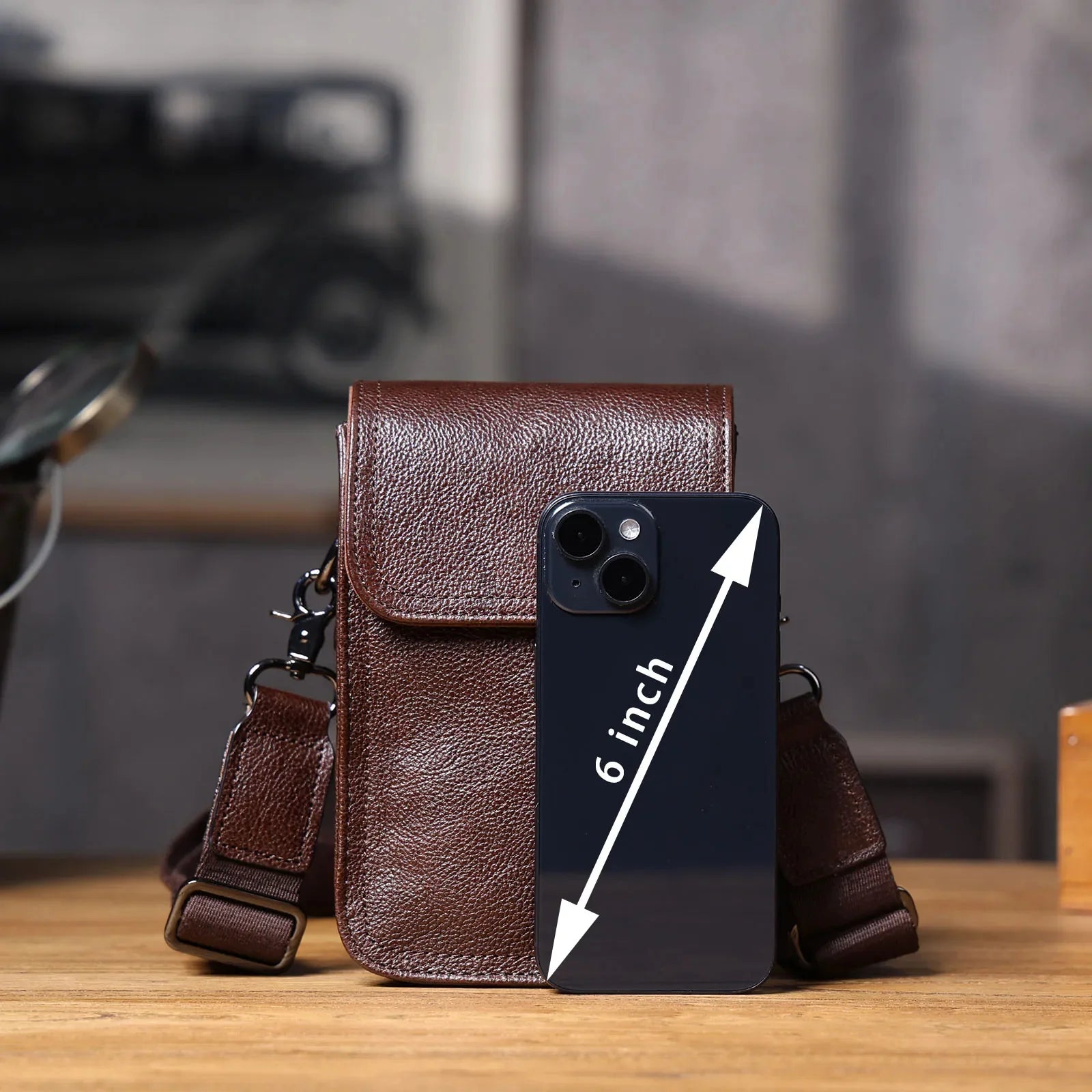 Genuine Leather Men's Shoulder Bag – Vintage Style Crossbody Phone Pouch-Handbags-Brown-Free Shipping Leatheretro