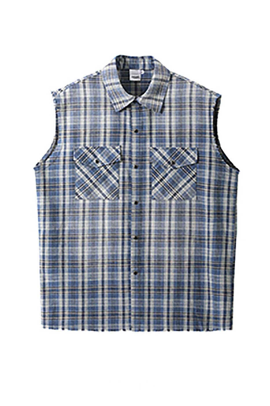 KREATE Distressed Plaid Vest-T Shirt-S-Blue-Free Shipping Leatheretro