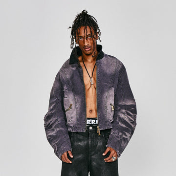 FLYERRER Distressed Curved Spliced Jacket Grey-Jacket-S-Free Shipping Leatheretro