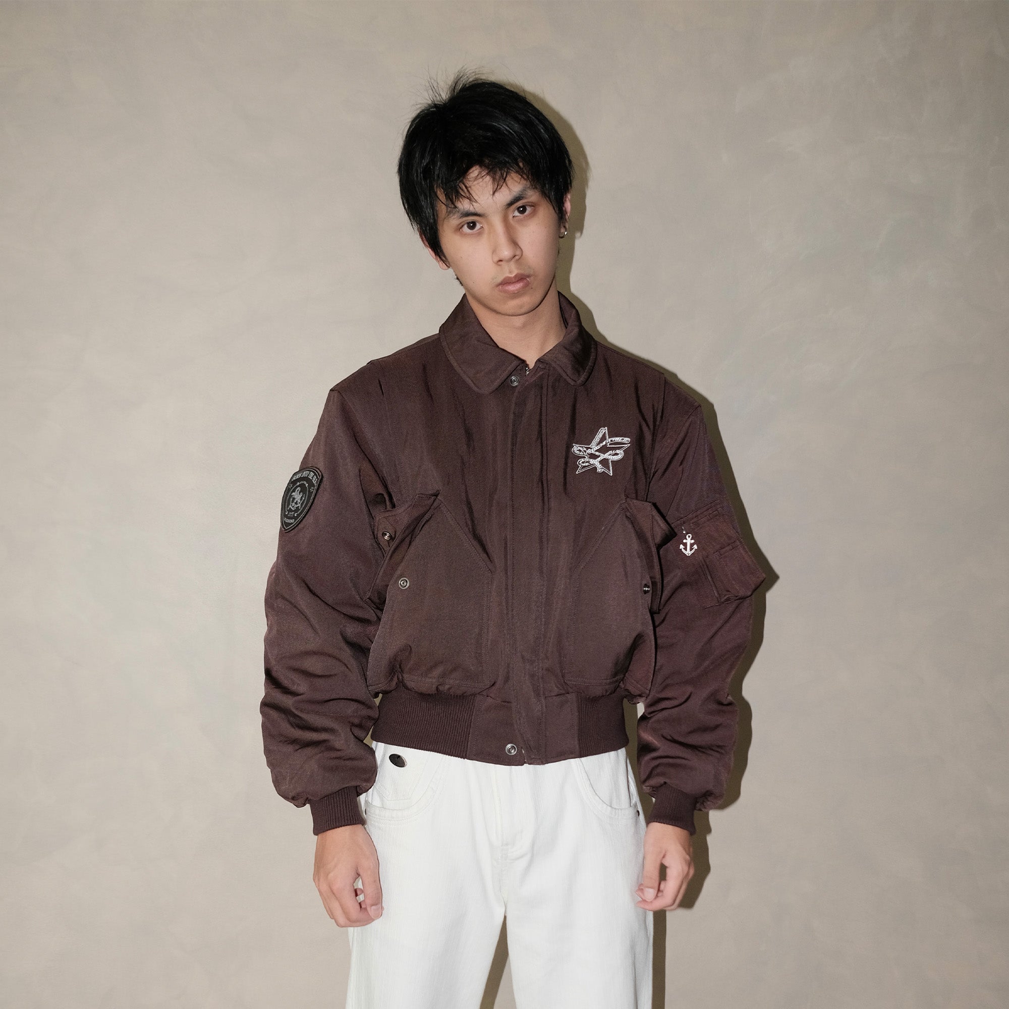 IN EXISTENCE Anchor Zip Embroidered Patch Bomber-Jacket-S-Black-Free Shipping Leatheretro