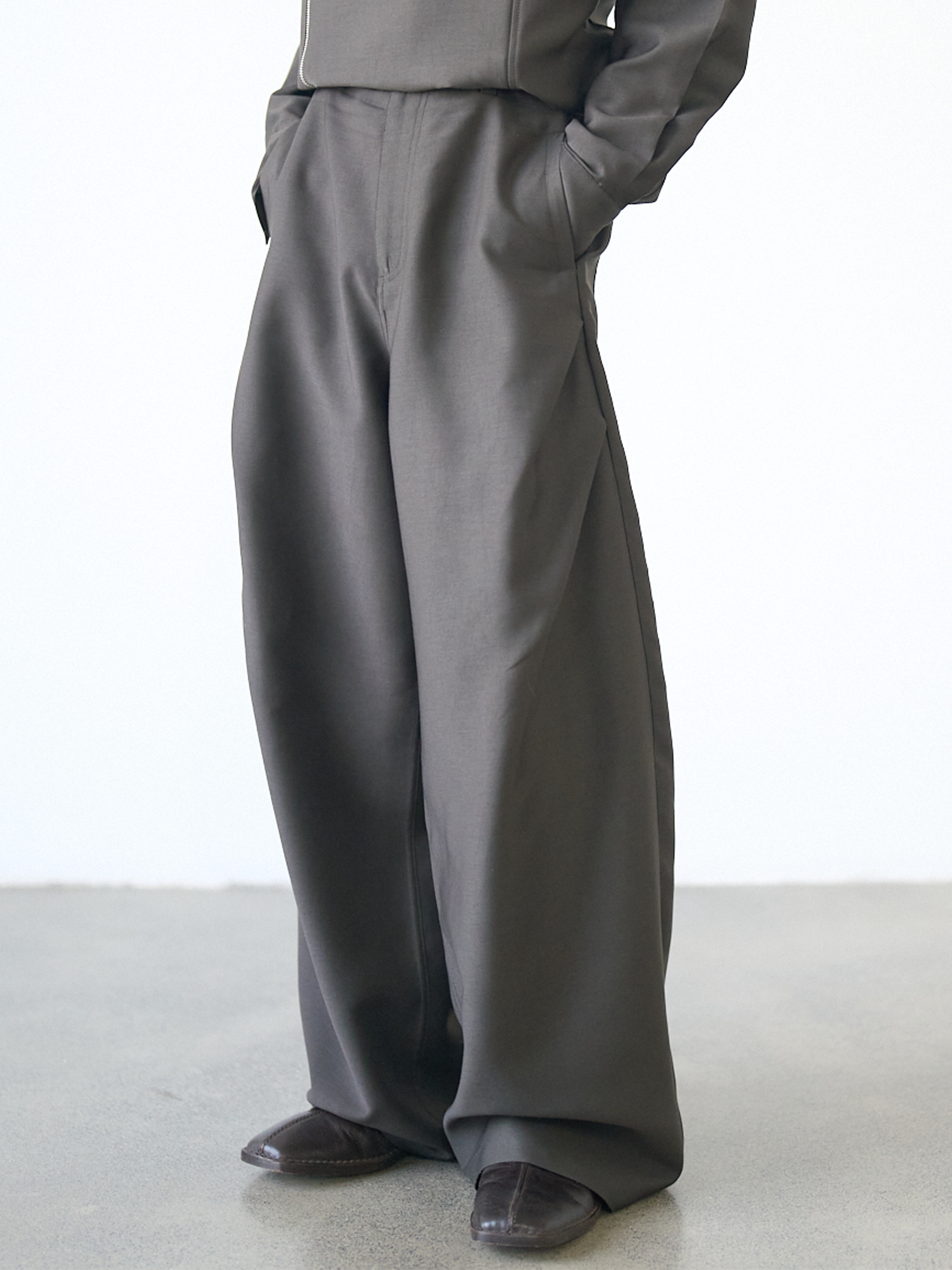 GRAINMUSTARD Lustrous Pleated Wool-Blend Wide-Leg Trousers-Pants-XS-Free Shipping Leatheretro