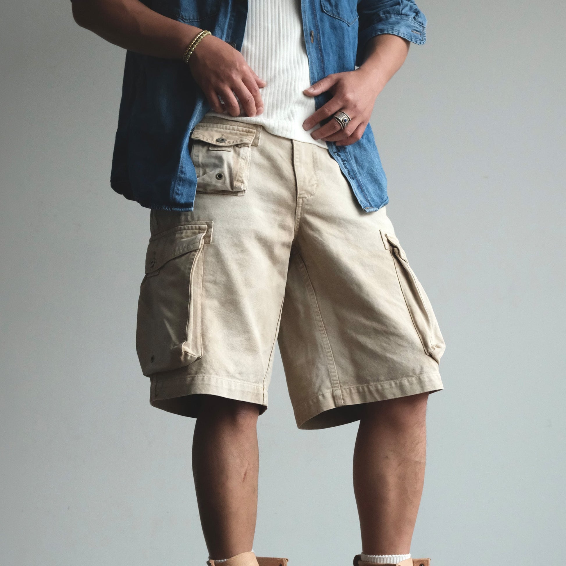NEIGBORL Washed Sulfur-Dyed Multi-Pocket Cargo Shorts-Shorts-S-Green-Free Shipping Leatheretro