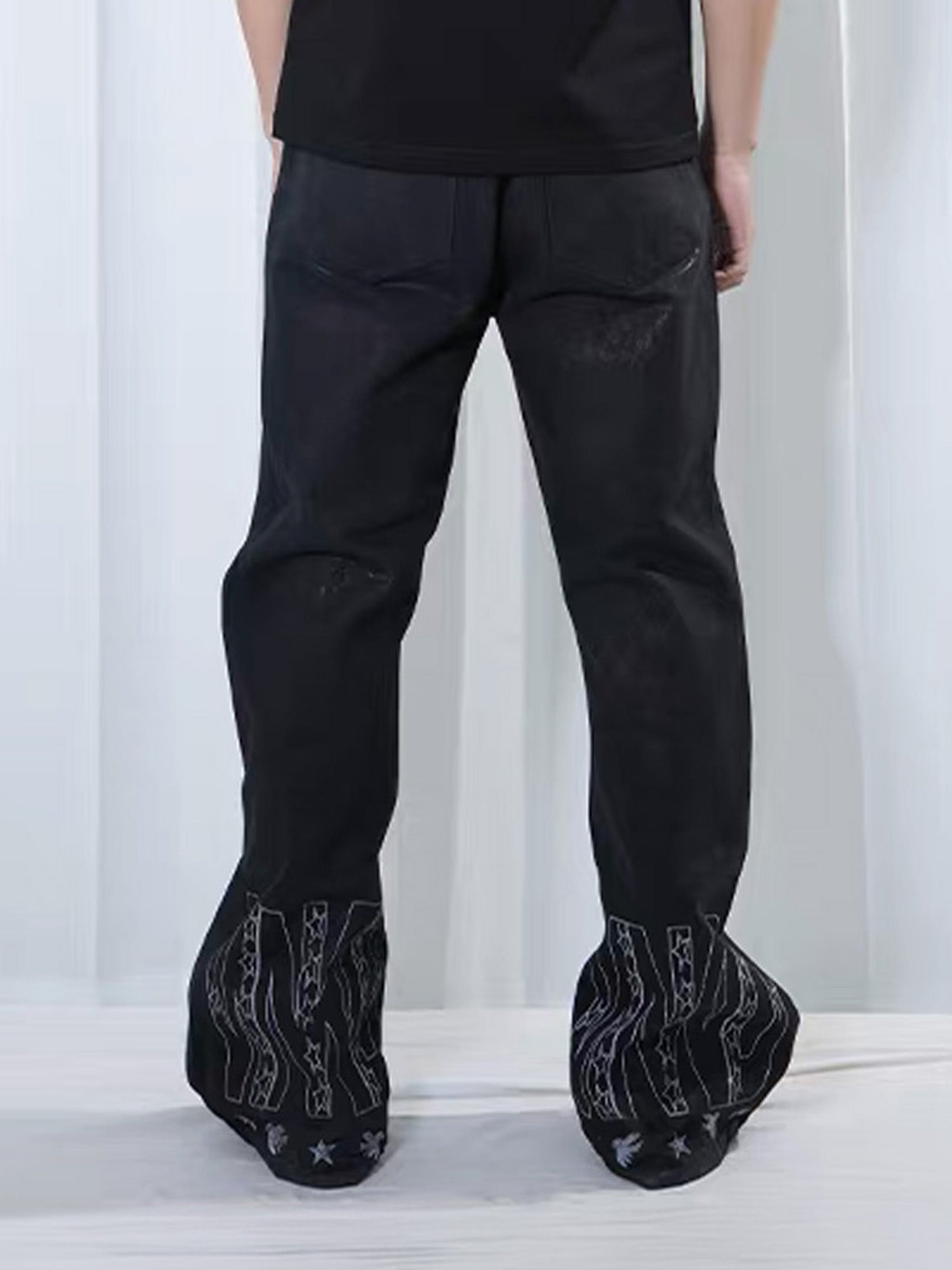 VINKID Star Graphic Crackle Waxed Jeans-Jeans-S-Free Shipping Leatheretro