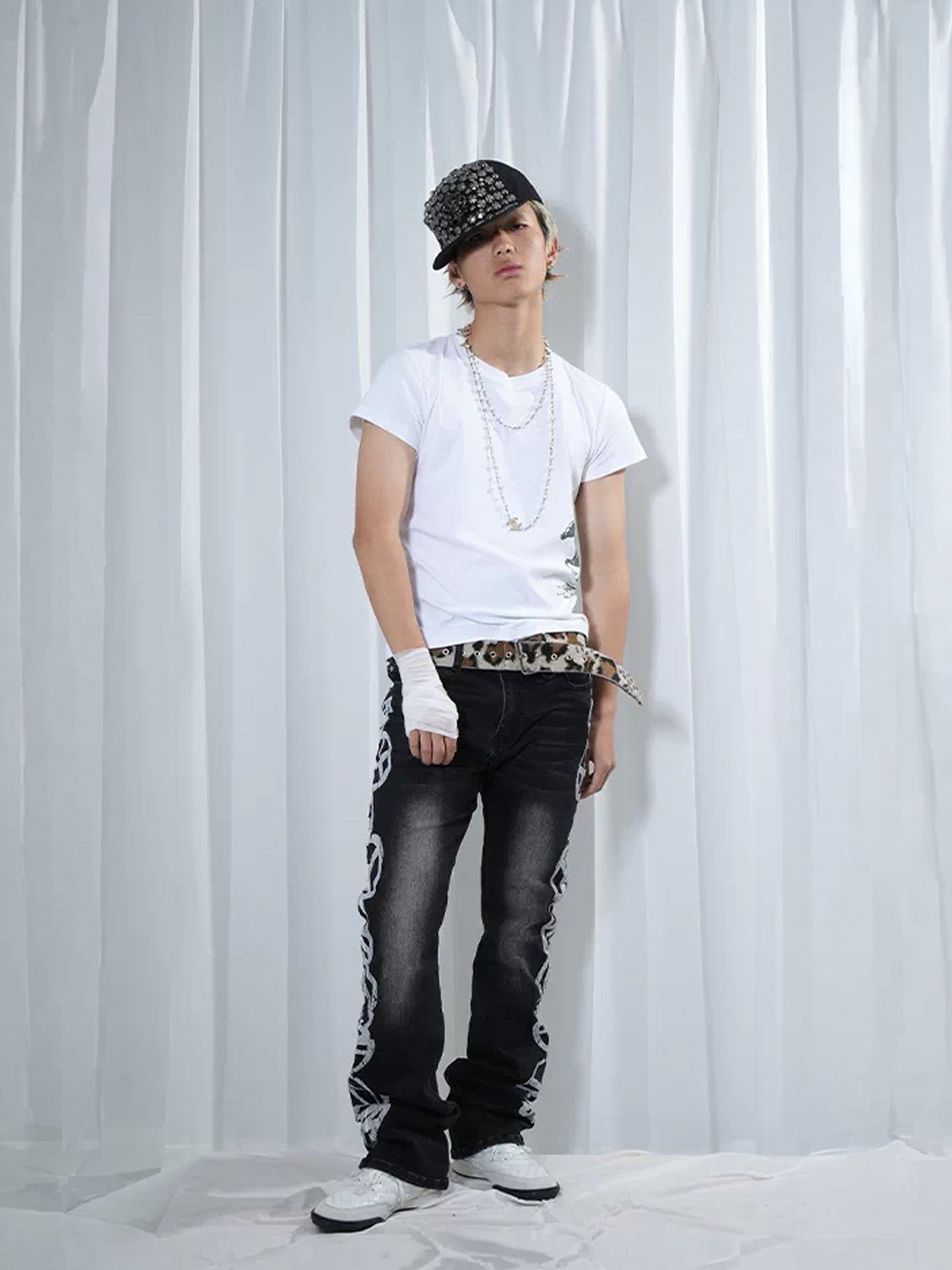 VINKID Peace Graphic Washed Jeans-Jeans-S (Preorder)-Free Shipping Leatheretro