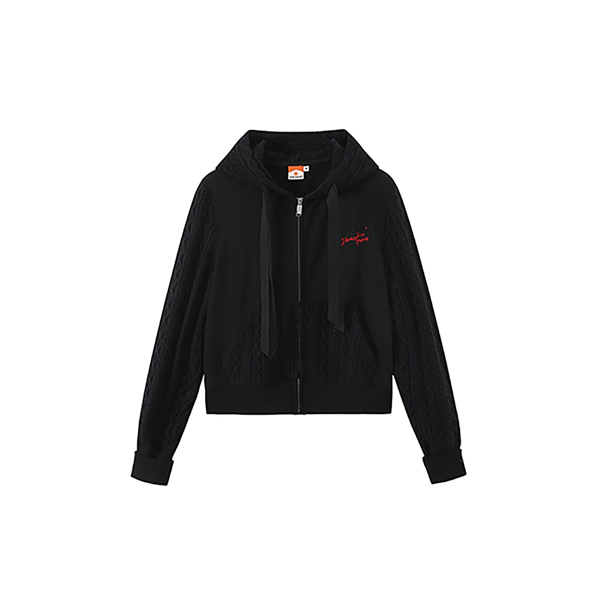 DONSMOKE Spliced Cable-Knit Zip-Up Hoodie-Hoodie-S-Black-Free Shipping Leatheretro