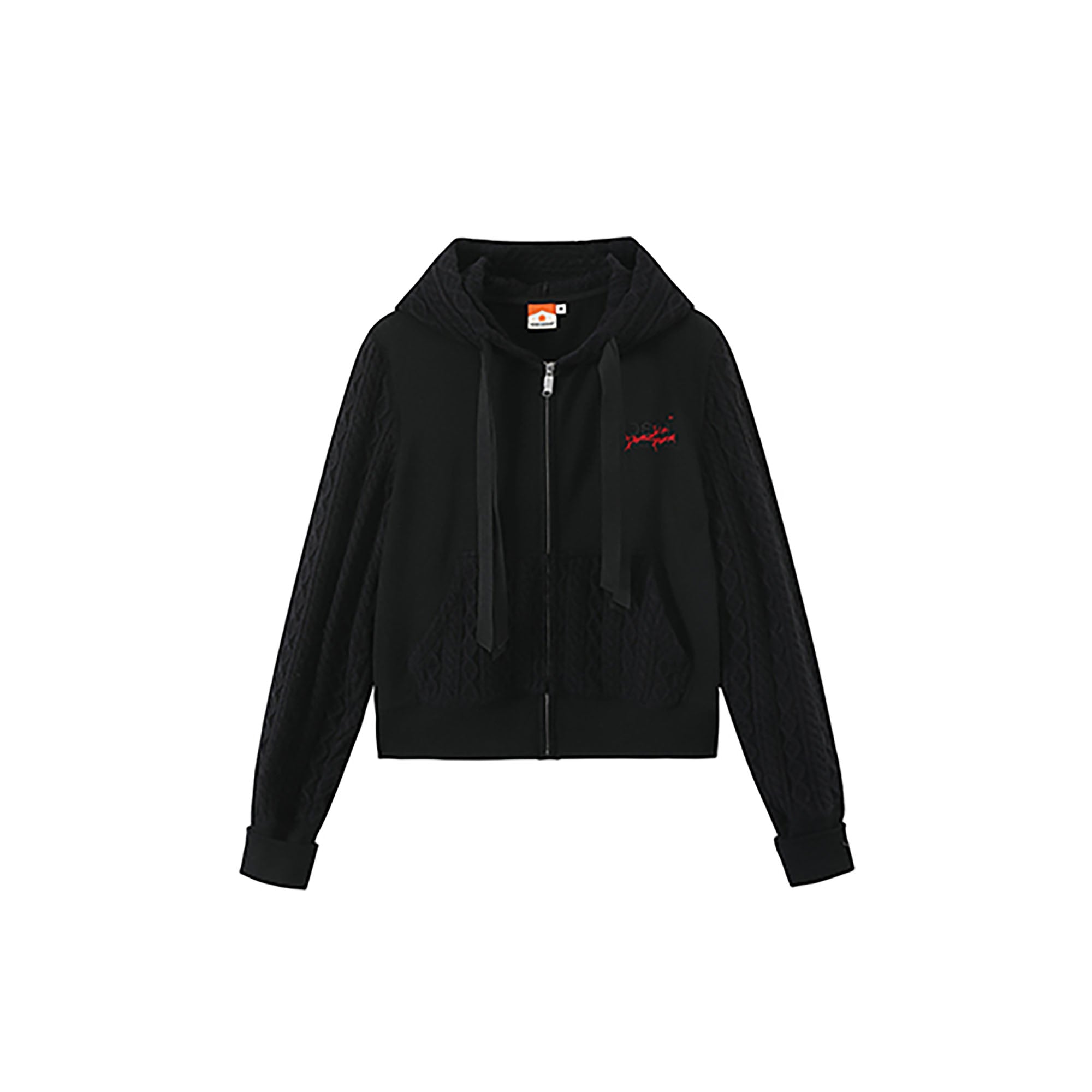 DONSMOKE Spliced Cable-Knit Zip-Up Hoodie-Hoodie-S-Black-Free Shipping Leatheretro