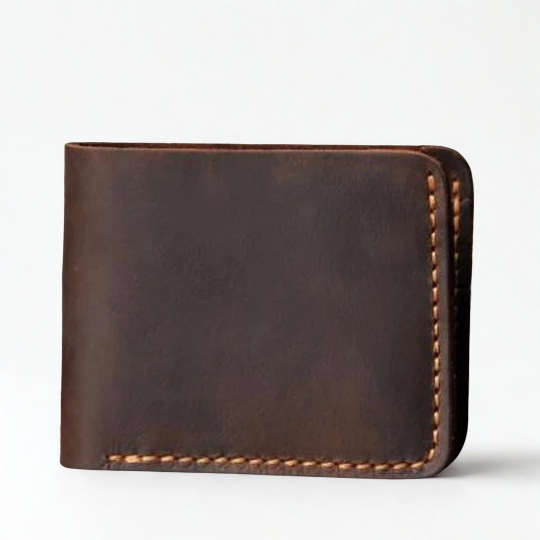 Vintage Crazy Horse Leather Short Wallet - Handmade Money Clip Purse-Wallets & Money Clips-Horizontal Brown-Free Shipping Leatheretro