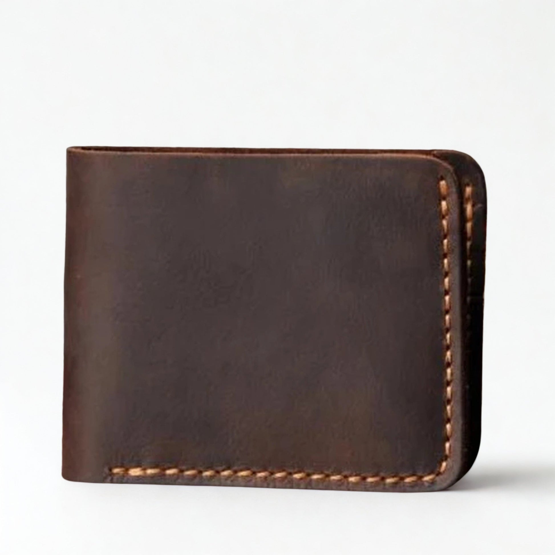 Vintage Crazy Horse Leather Short Wallet - Handmade Money Clip Purse-Wallets & Money Clips-Horizontal Brown-Free Shipping Leatheretro