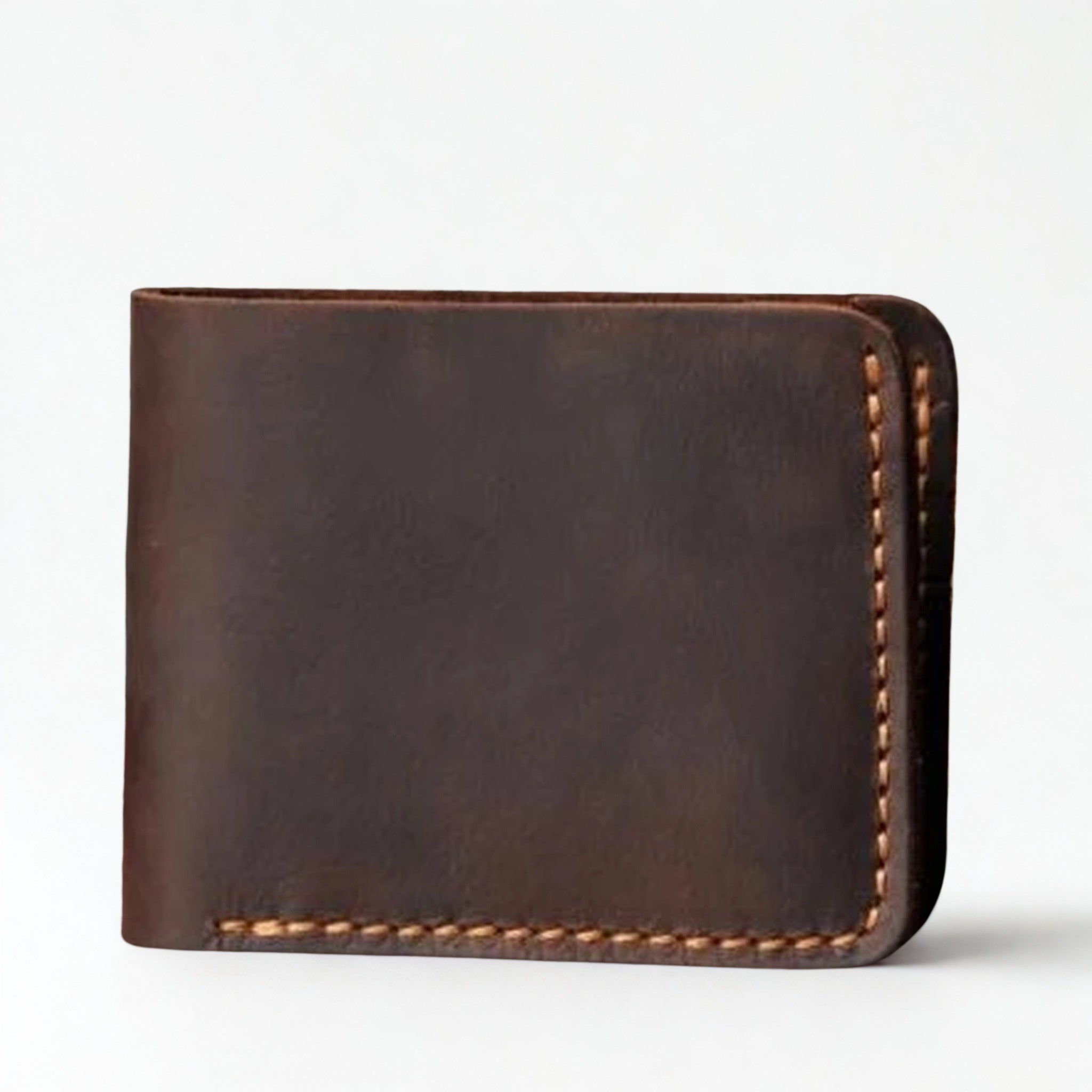 Vintage Crazy Horse Leather Short Wallet - Handmade Money Clip Purse-Wallets & Money Clips-Horizontal Brown-Free Shipping Leatheretro