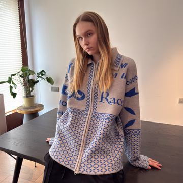 MIICHOUS Racer Geometric Jacquard Zip-Up Cardigan-Sweater-S-Light Gray-Free Shipping Leatheretro