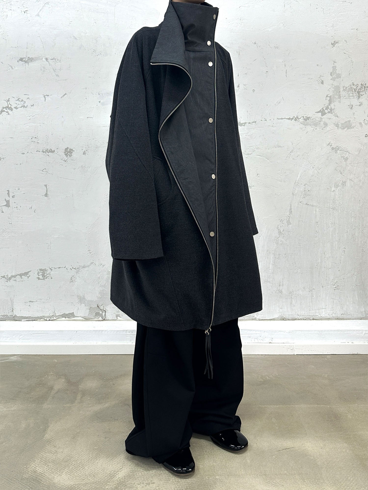 RELABEL Layered Placket Wool Blend Coat-Jacket-XS (Preorder)-Free Shipping Leatheretro