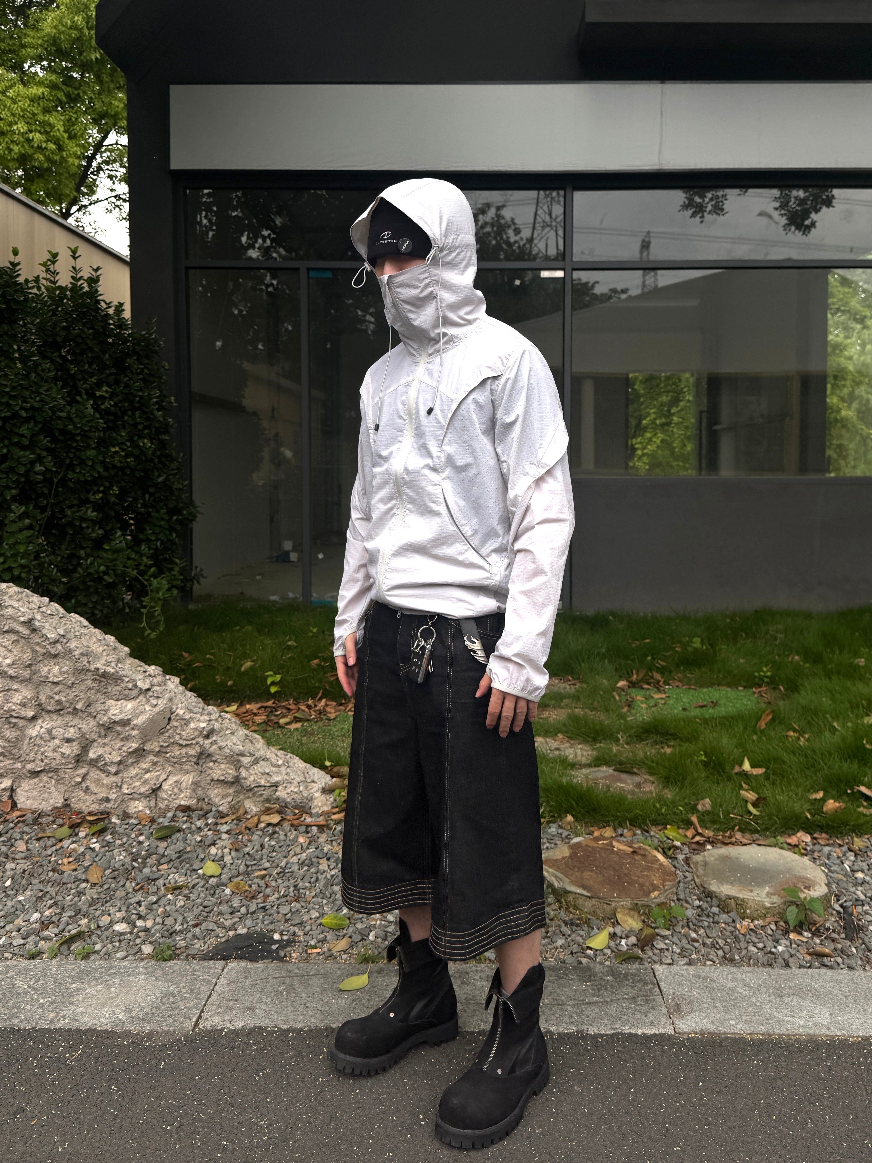 CATSSTAC Arc Panel Dual-Zip UV Protect Hooded Jacket-Jacket-Black-M-Free Shipping Leatheretro