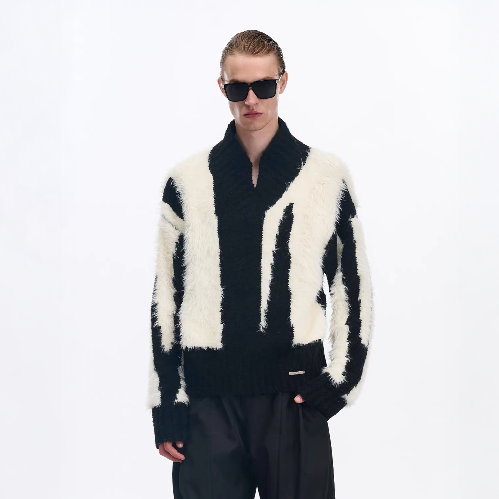 TIWILLTANG Fuzzy Faux-Mink Contrast Sweater