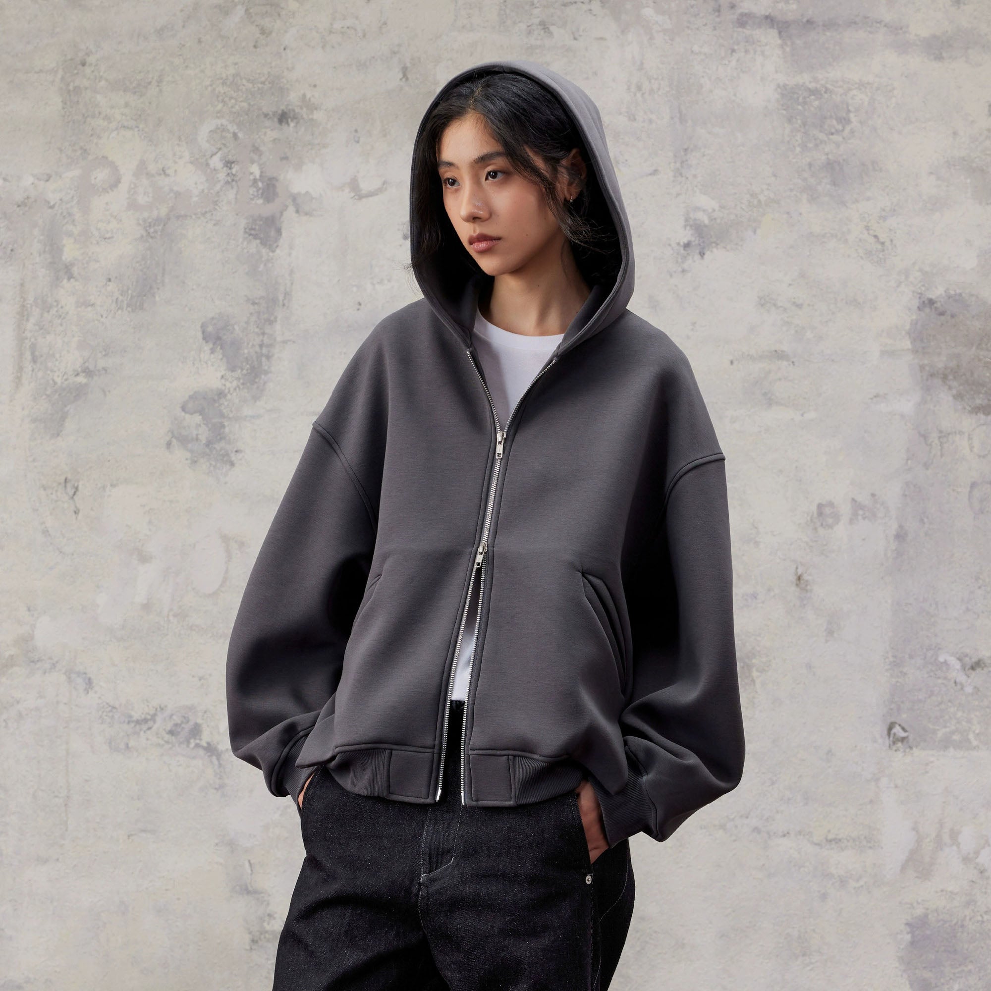 ALVNG AR ANTS Structured Curved Sleeve Pointed Hood Jacket-Jacket-S-Gray-Free Shipping Leatheretro