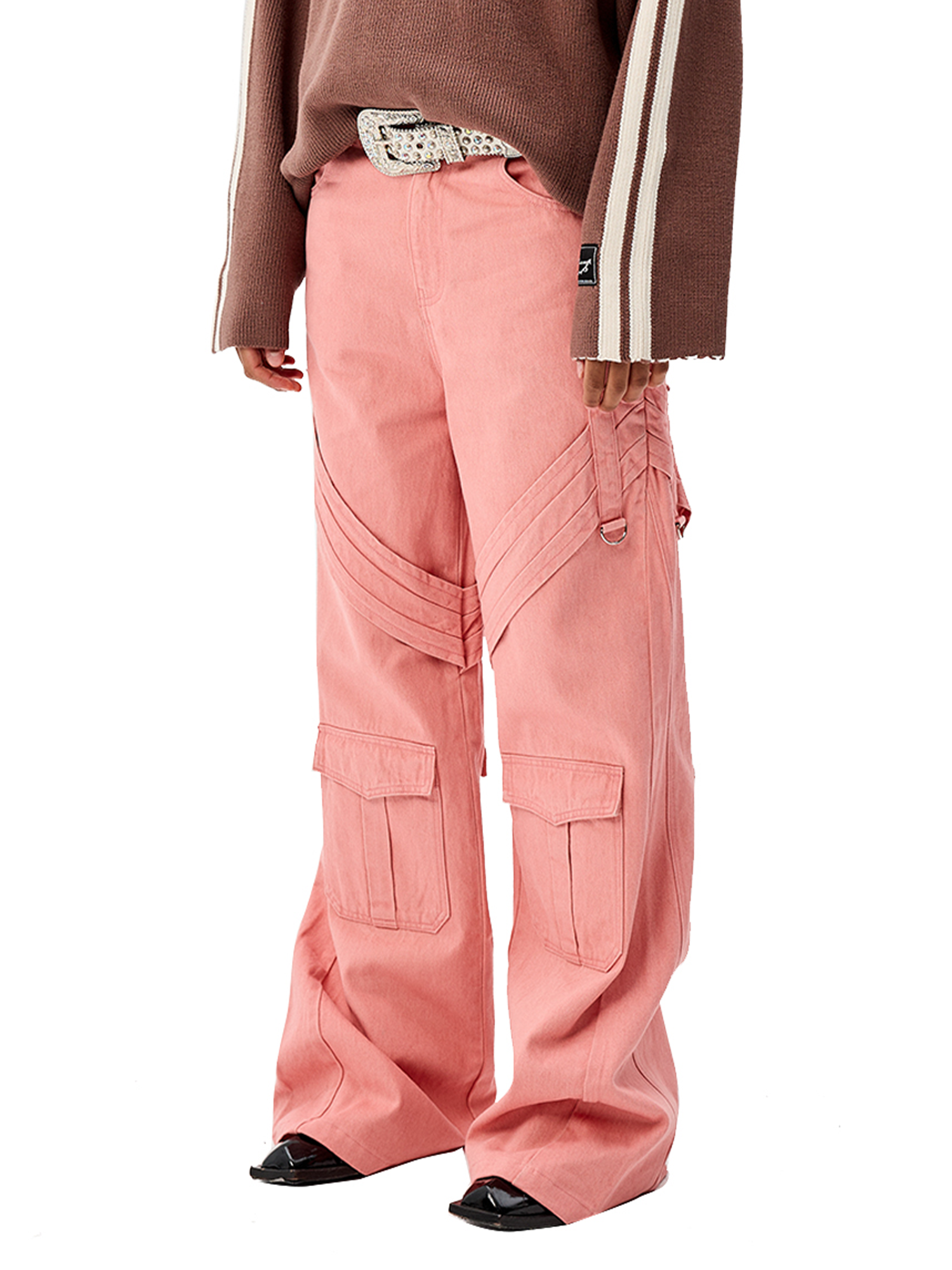 CYCYCY Tie Detail Multi-Pocket Cargo Jeans-Jeans-XXS / 27"-Free Shipping Leatheretro