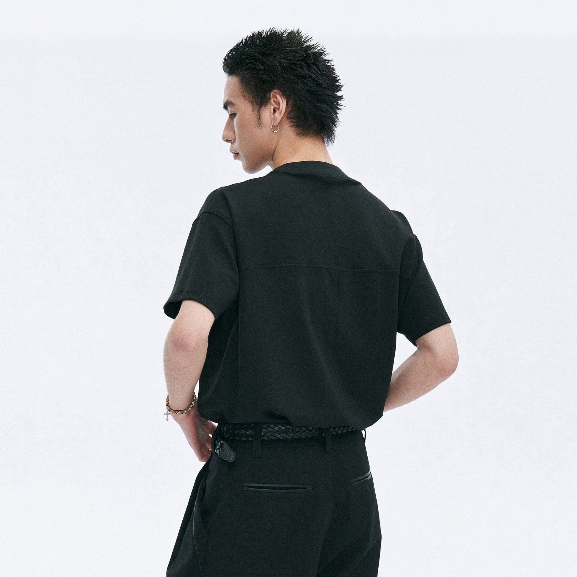 CATSSTAC Cross Spliced Dual-Zip T-Shirt-T Shirt-M-Black-Free Shipping Leatheretro