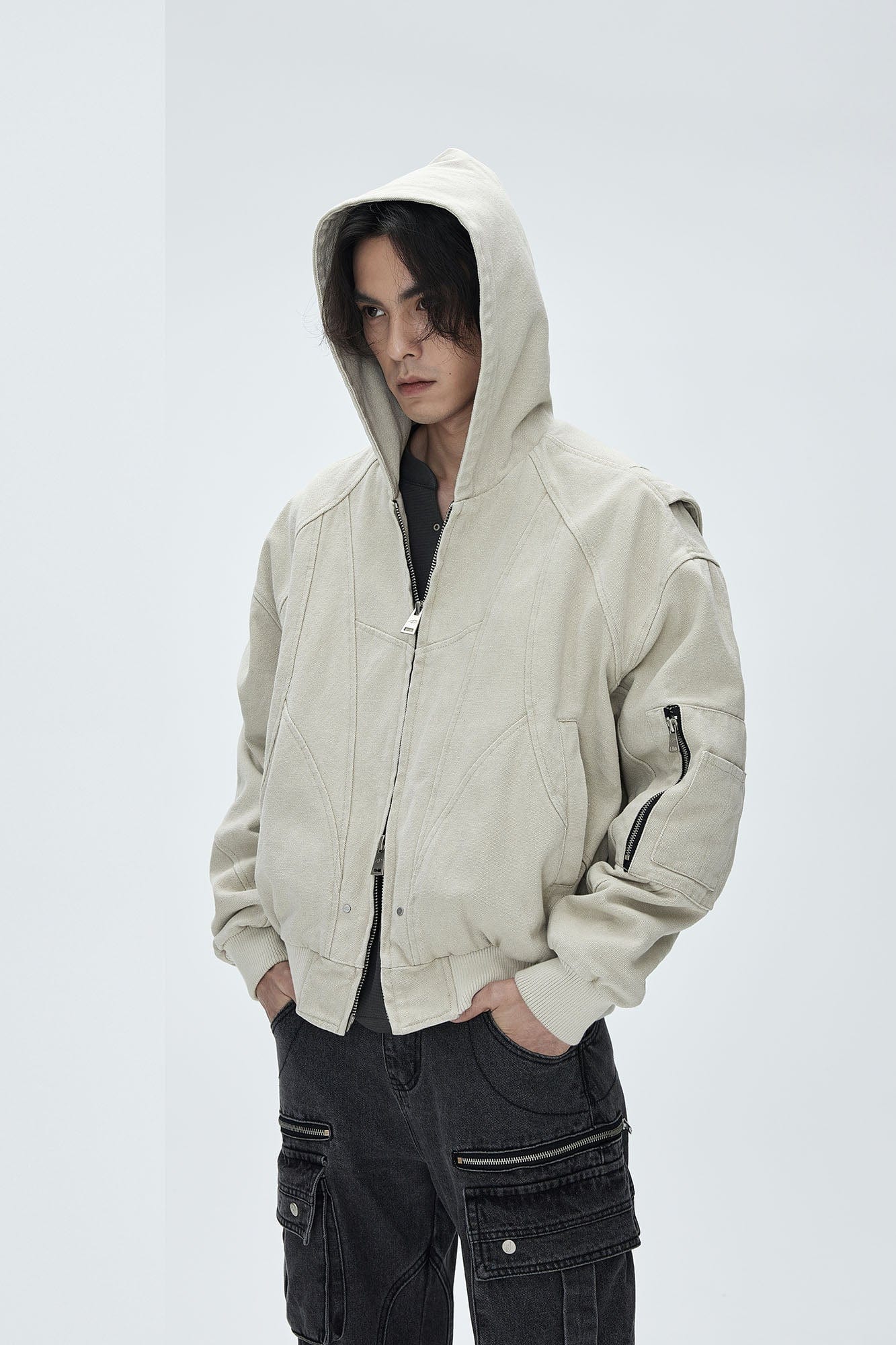 CATSSTAC Deconstructed Paneled Washed Hooded Jacket-Jacket-S-Black-Free Shipping Leatheretro