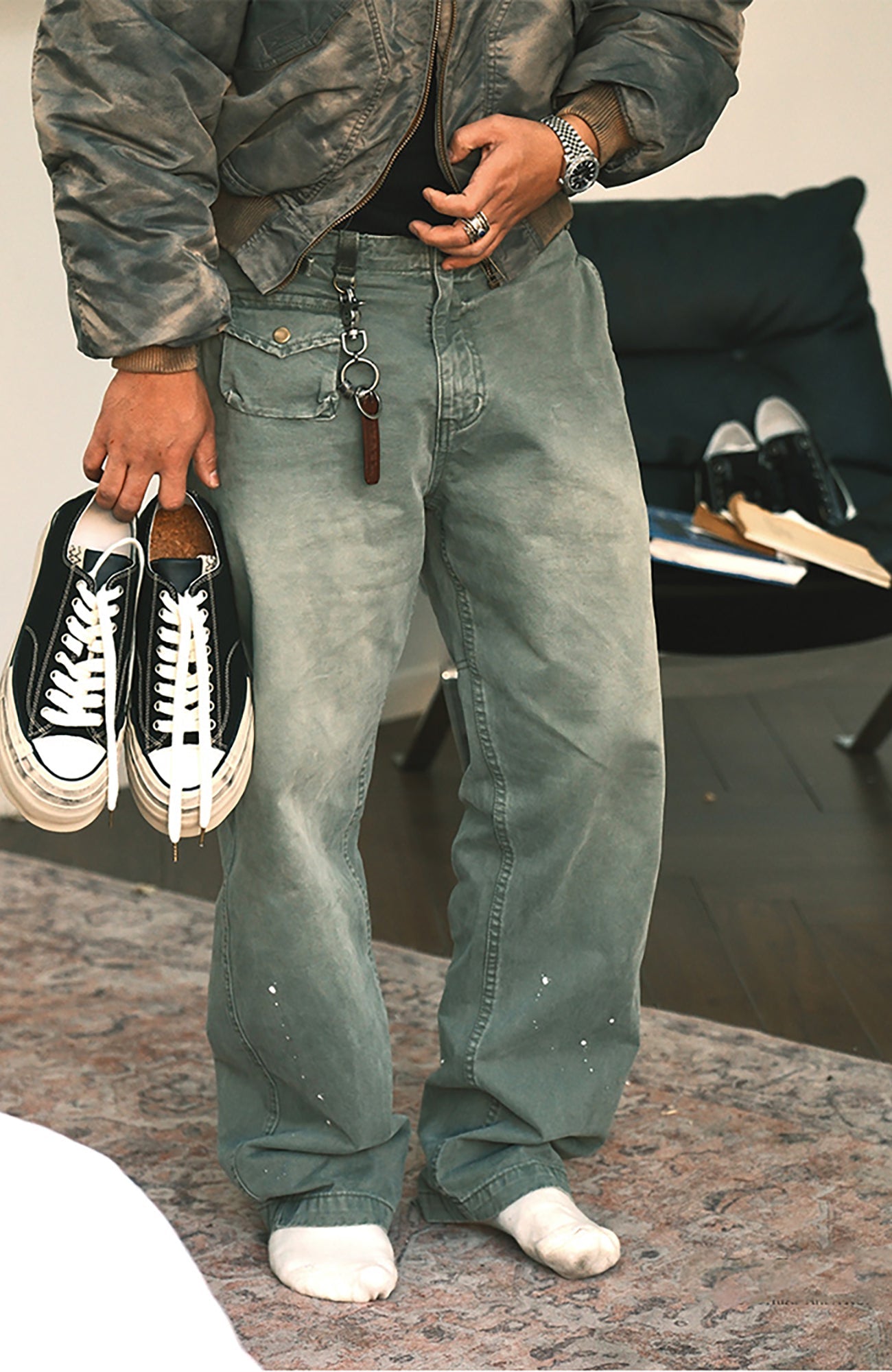 NEIGBORL Washed Paint Splatter Cargo Pants-Pants-S-Dark Gray-Free Shipping Leatheretro