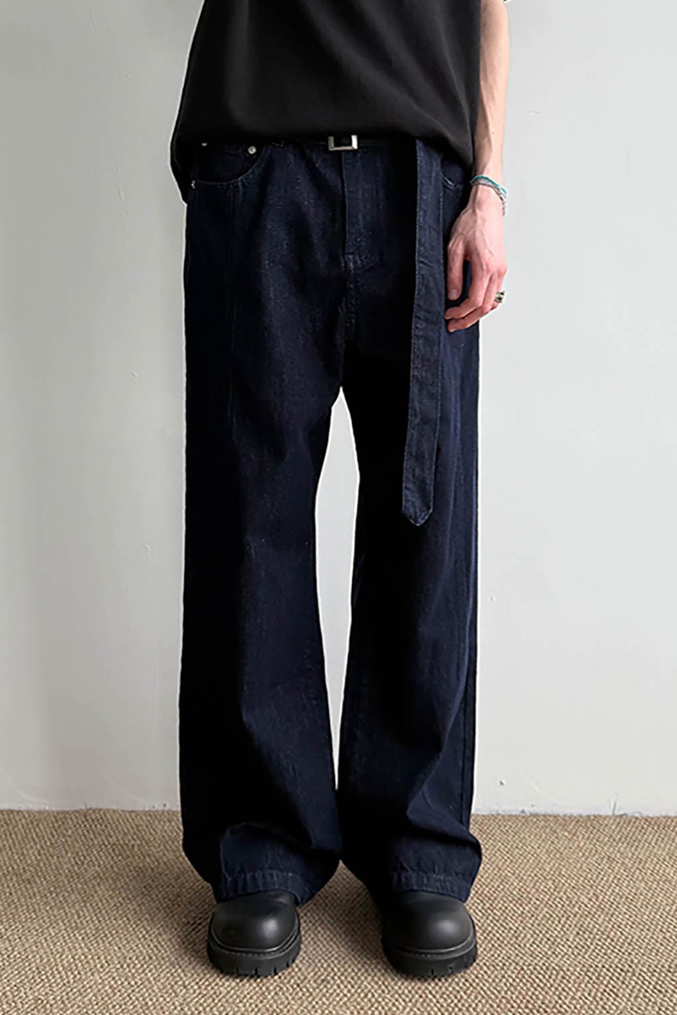 KREATE Belted-Waist Spliced Wide-Leg Pants-Pants-S-Khaki-Free Shipping Leatheretro