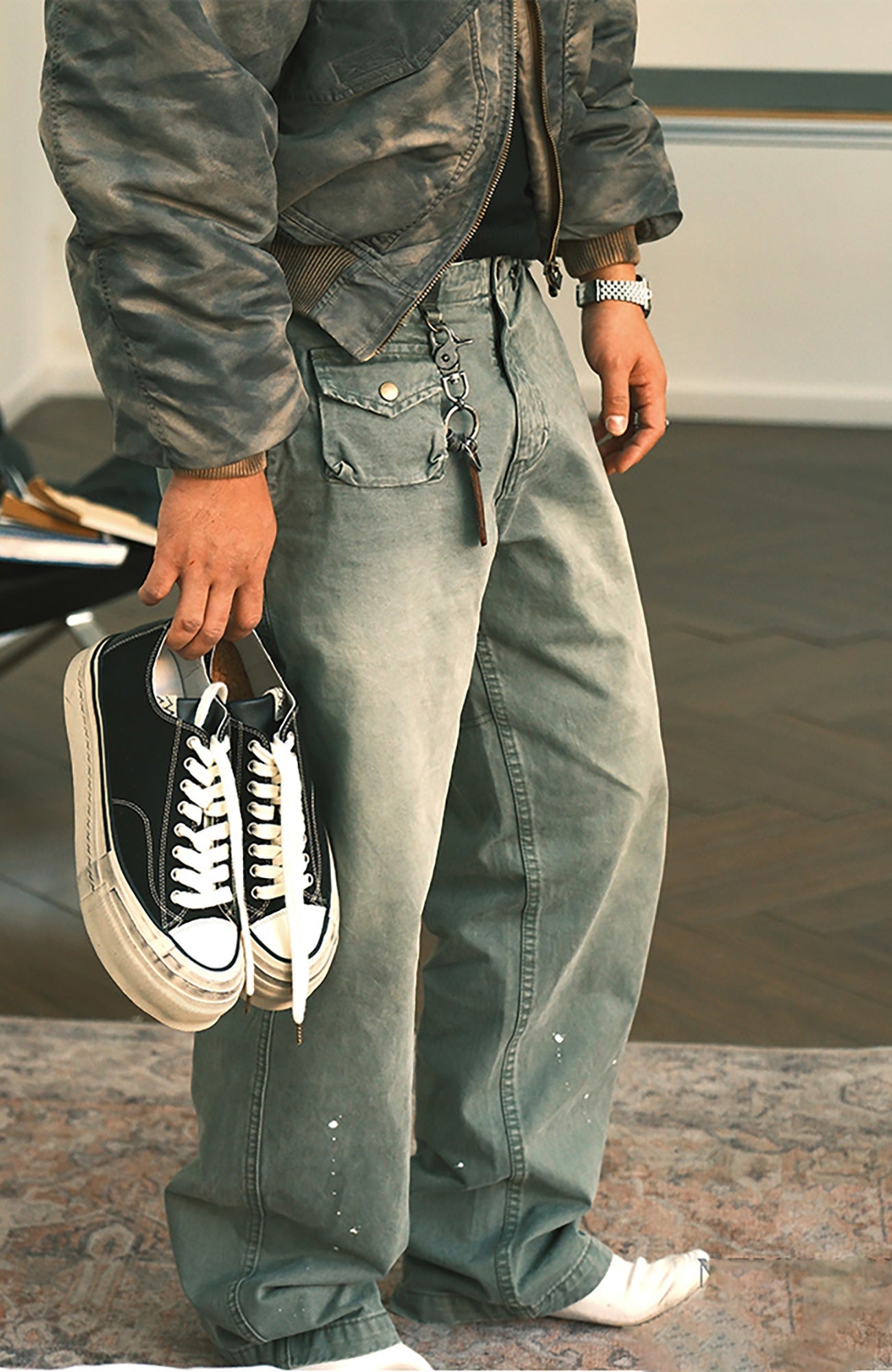 NEIGBORL Washed Paint Splatter Cargo Pants-Pants-S-Dark Gray-Free Shipping Leatheretro