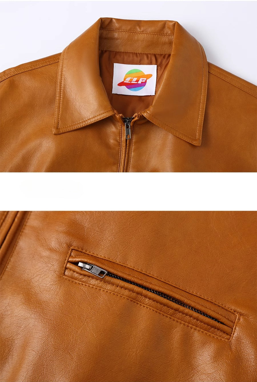 CLP Men Brown Faux Leather Stand Collar Jacket-Brown-M-Free Shipping Leatheretro