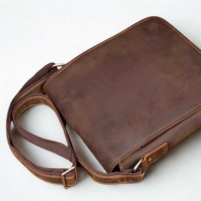 Handmade Crazy Horse Leather Messenger Bag - Retro Men Leather Bags-Messenger Bag-Dark Grey-Free Shipping Leatheretro