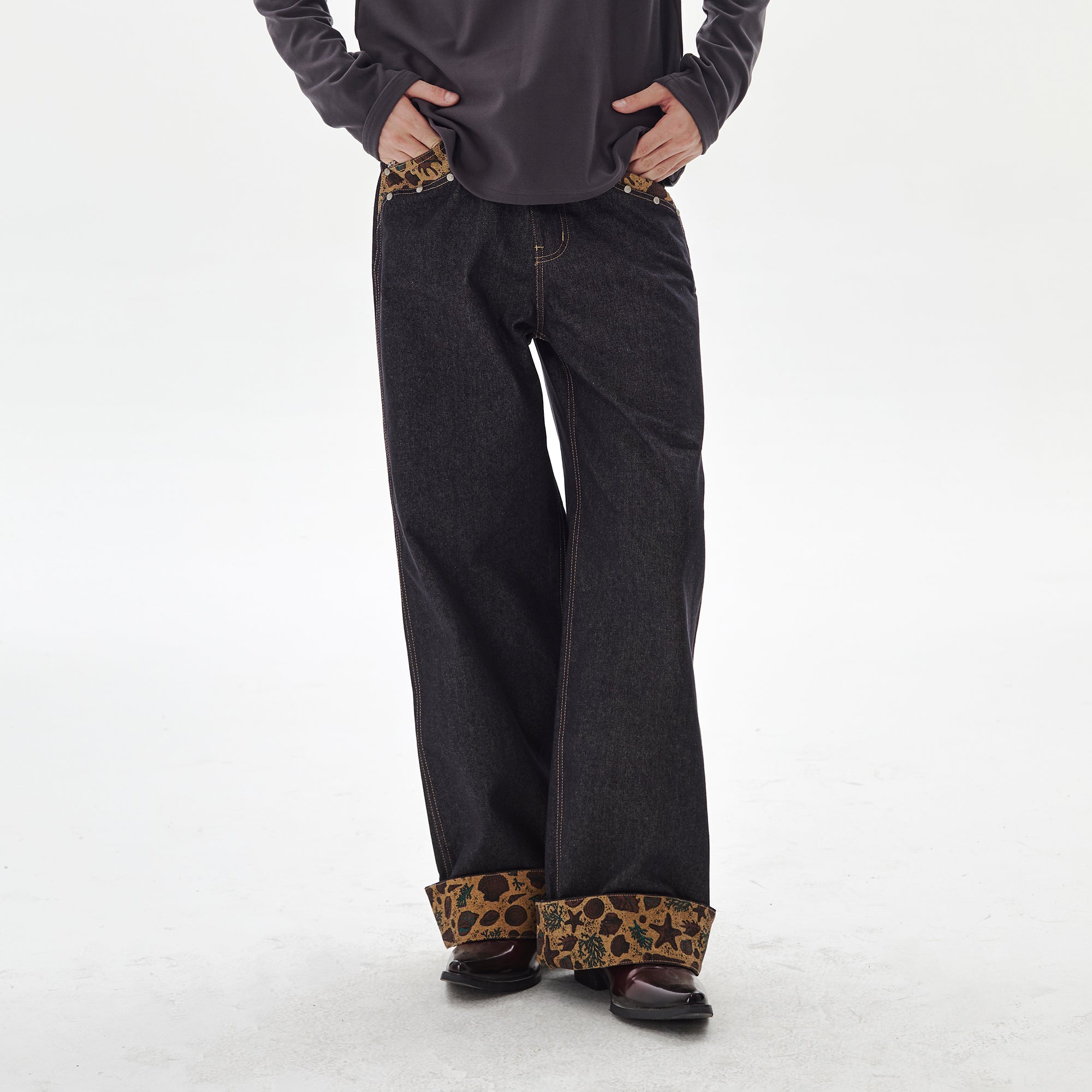 PASET Barn Cuffed Wide-Leg Jeans-Jeans-S / 27"-Free Shipping Leatheretro