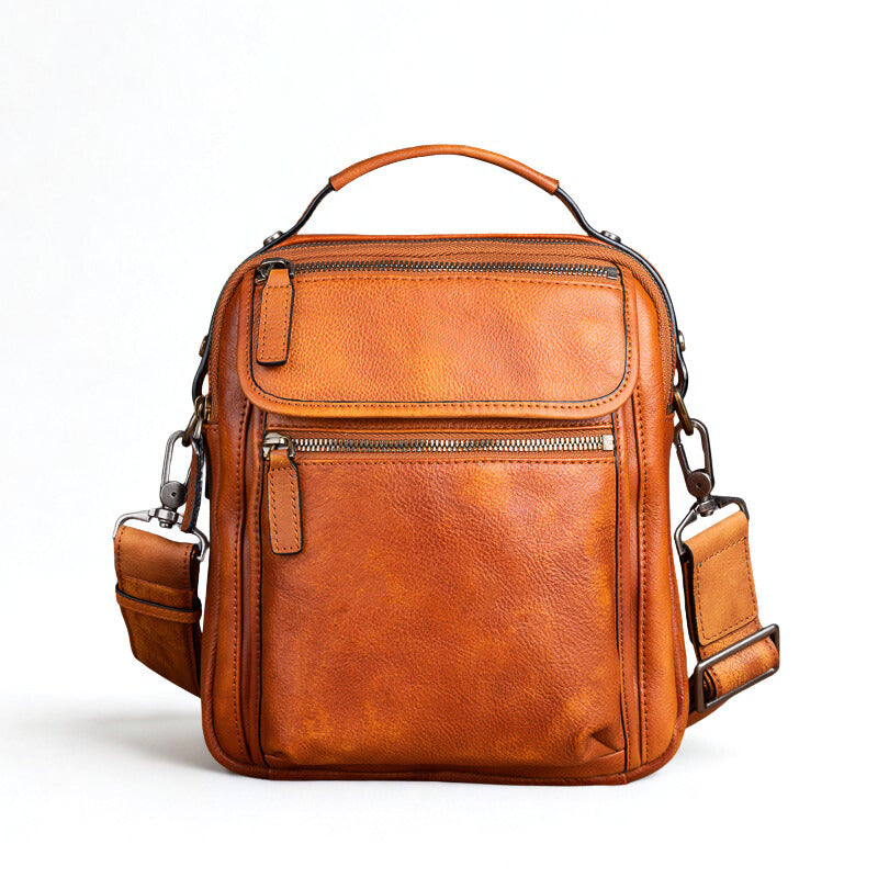 Cowhide Retro Casual Men's Messenger Bag - Vintage Crossbody Leather Handbag-Messenger Bag-Brown-Free Shipping Leatheretro