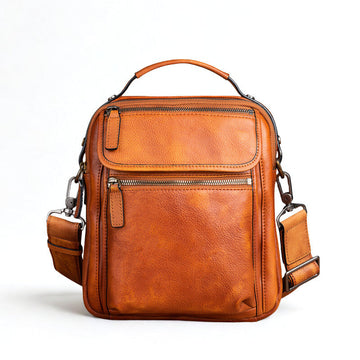 Cowhide Retro Casual Men's Messenger Bag - Vintage Crossbody Leather Handbag-Messenger Bag-Brown-Free Shipping Leatheretro