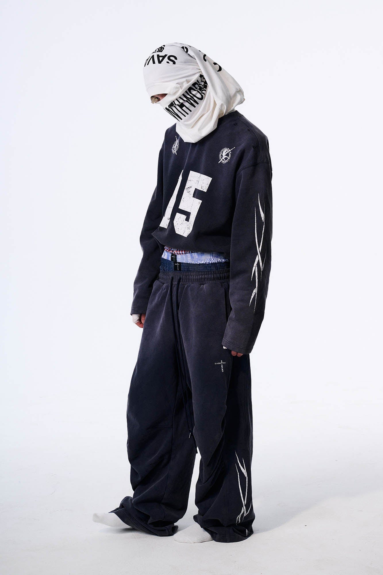 SAVAGEGROWTHWORLD No.5 Distressed Long-Sleeve Tee-L/S Tee-S-Blue-Free Shipping Leatheretro