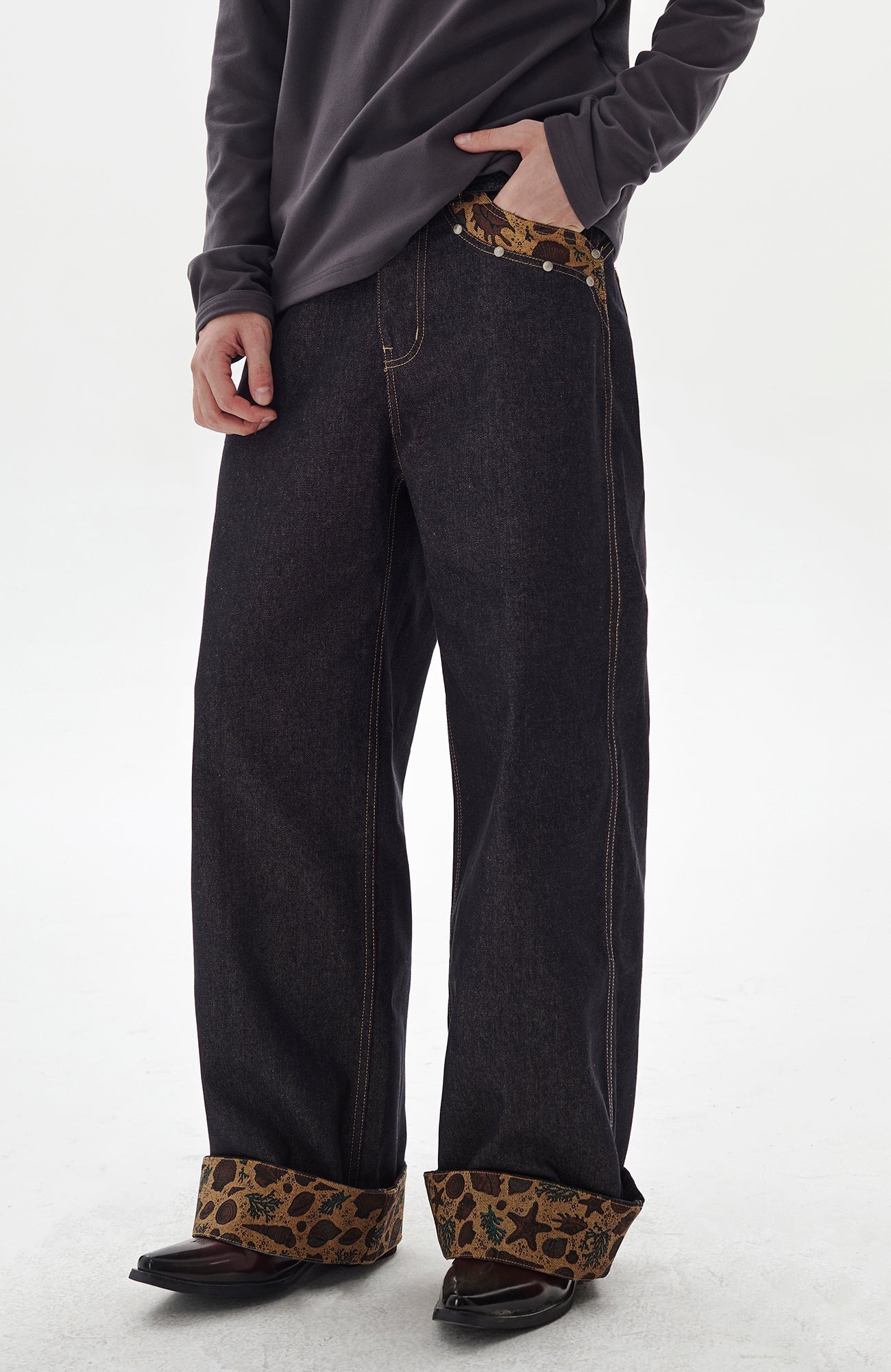 PASET Barn Cuffed Wide-Leg Jeans-Jeans-S / 27"-Free Shipping Leatheretro