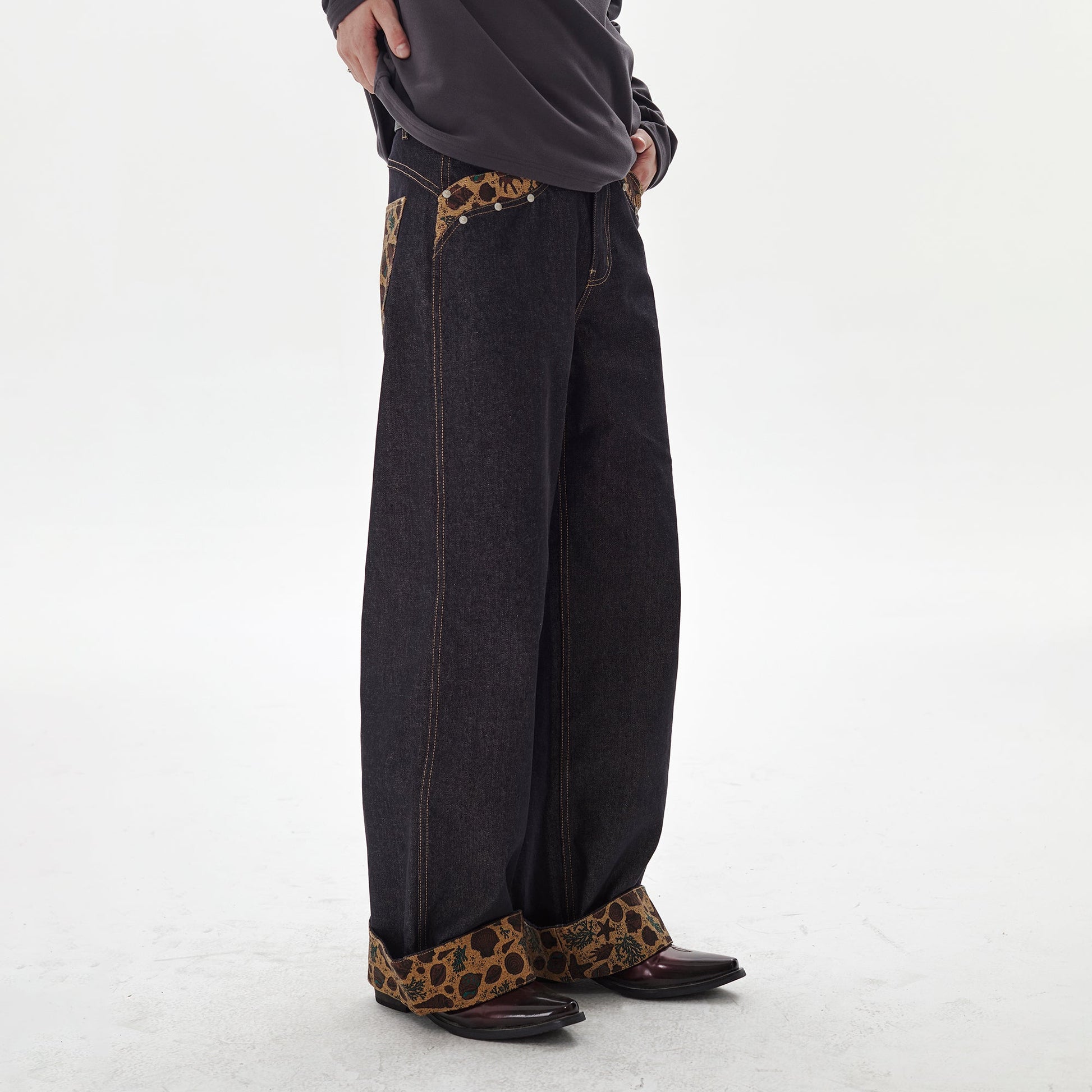 PASET Barn Cuffed Wide-Leg Jeans-Jeans-S / 27"-Free Shipping Leatheretro