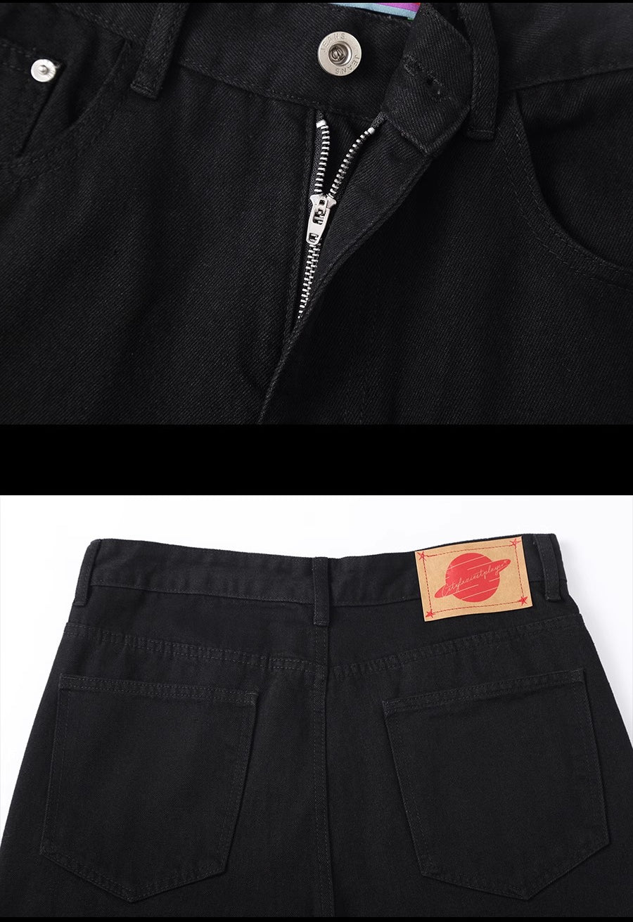 CLP Men's Extra Long Flared Denim Jeans-Black-S-Free Shipping Leatheretro