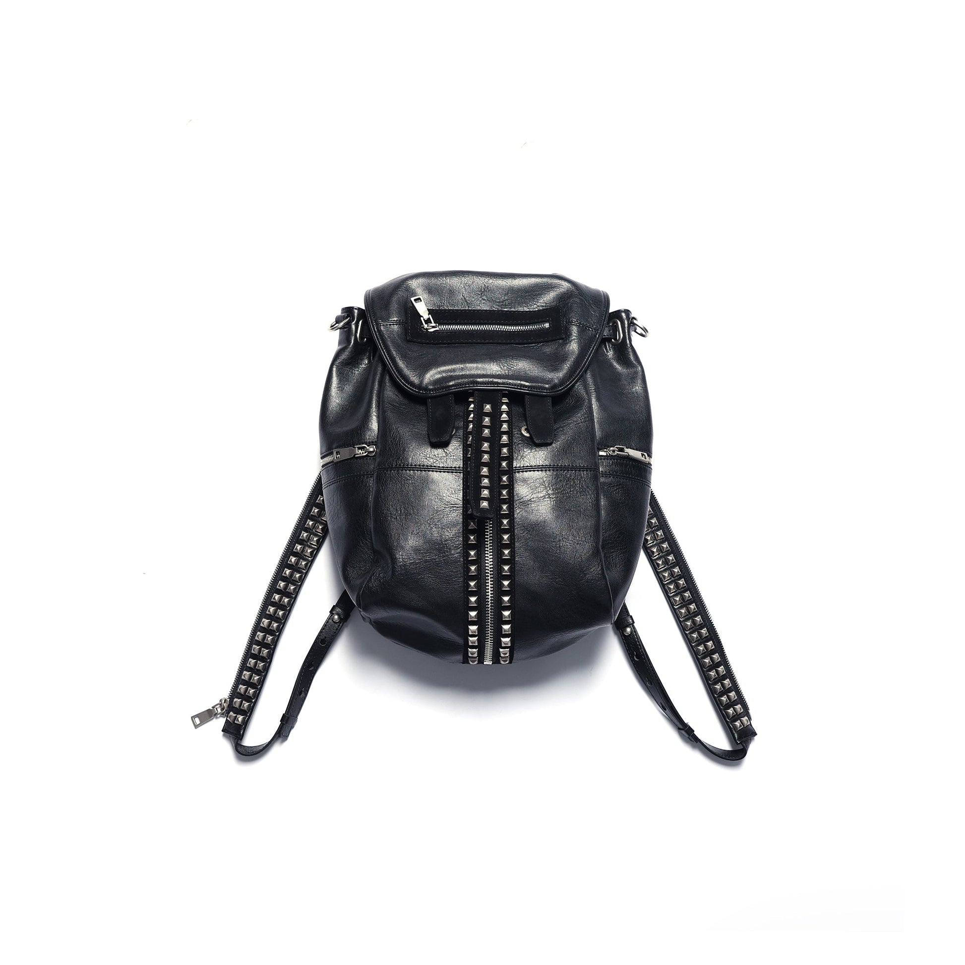 PCCVISION x GMK Studded Zippered PU Bucket Backpack-Bag-Black-Free Shipping Leatheretro