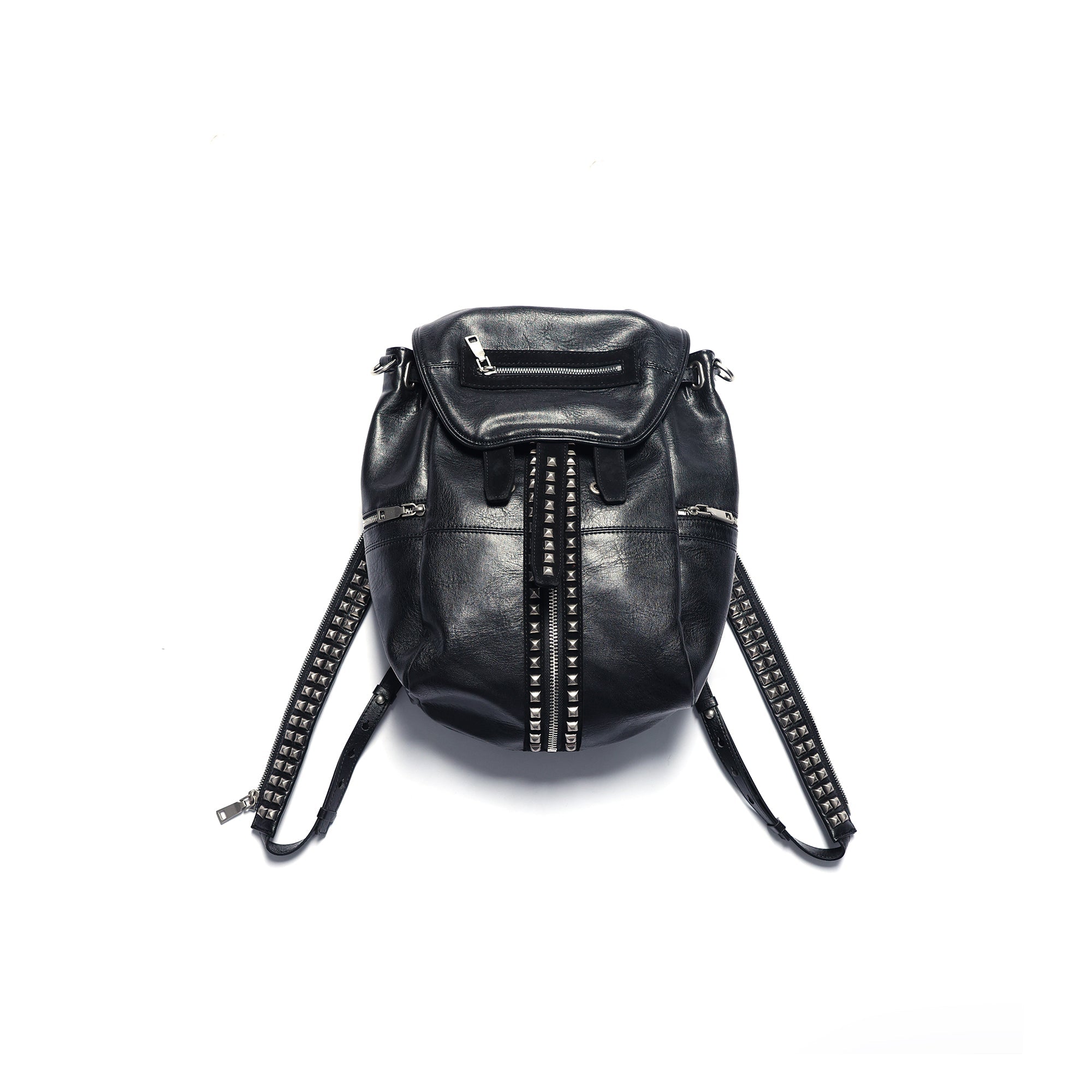 PCCVISION x GMK Studded Zippered PU Bucket Backpack-Bag-Black-Free Shipping Leatheretro