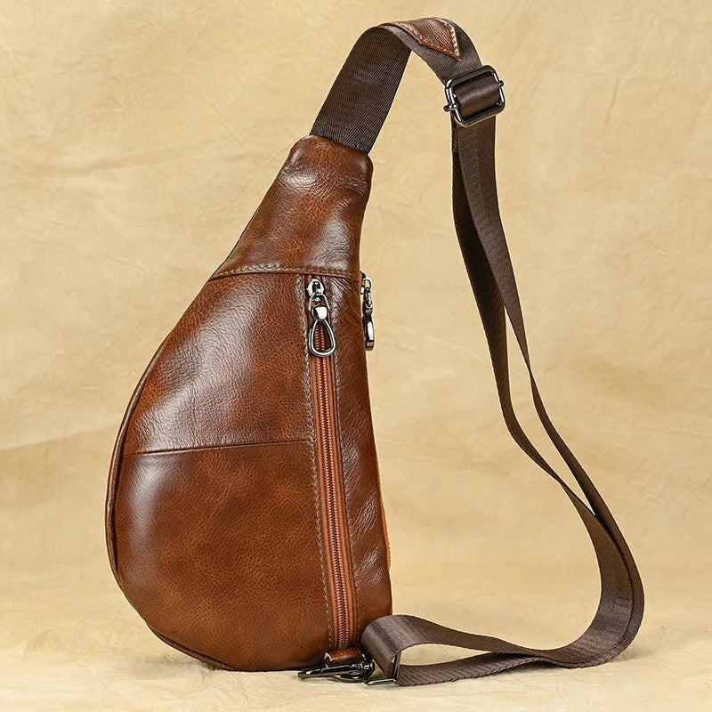 Soft Genuine Leather Men's Chest Pack-Chest Bags-Brown-Free Shipping Leatheretro