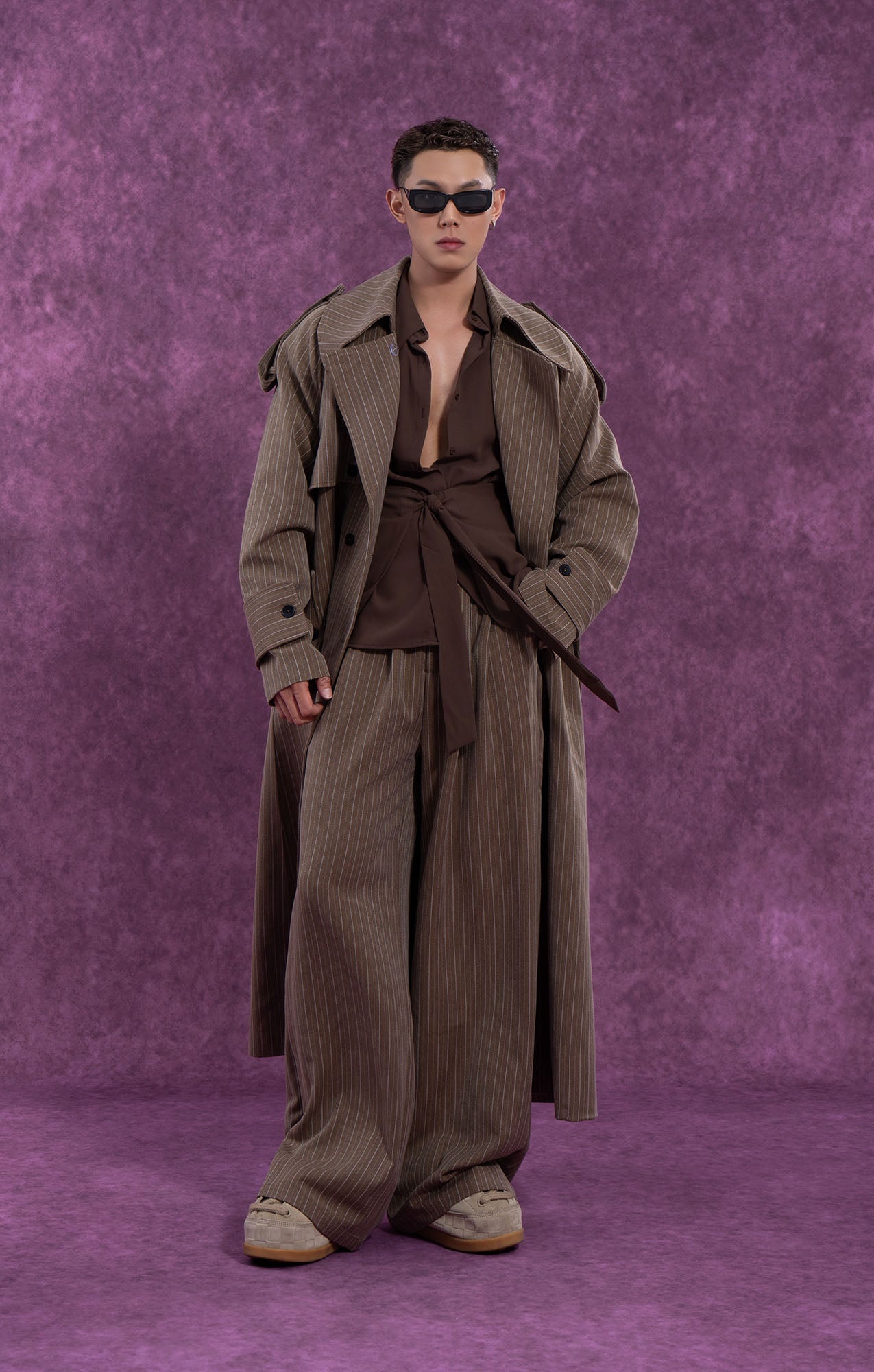 CLP Modern Pinstriped Straight-Leg Pants-Pants-S-Coffee-Free Shipping Leatheretro