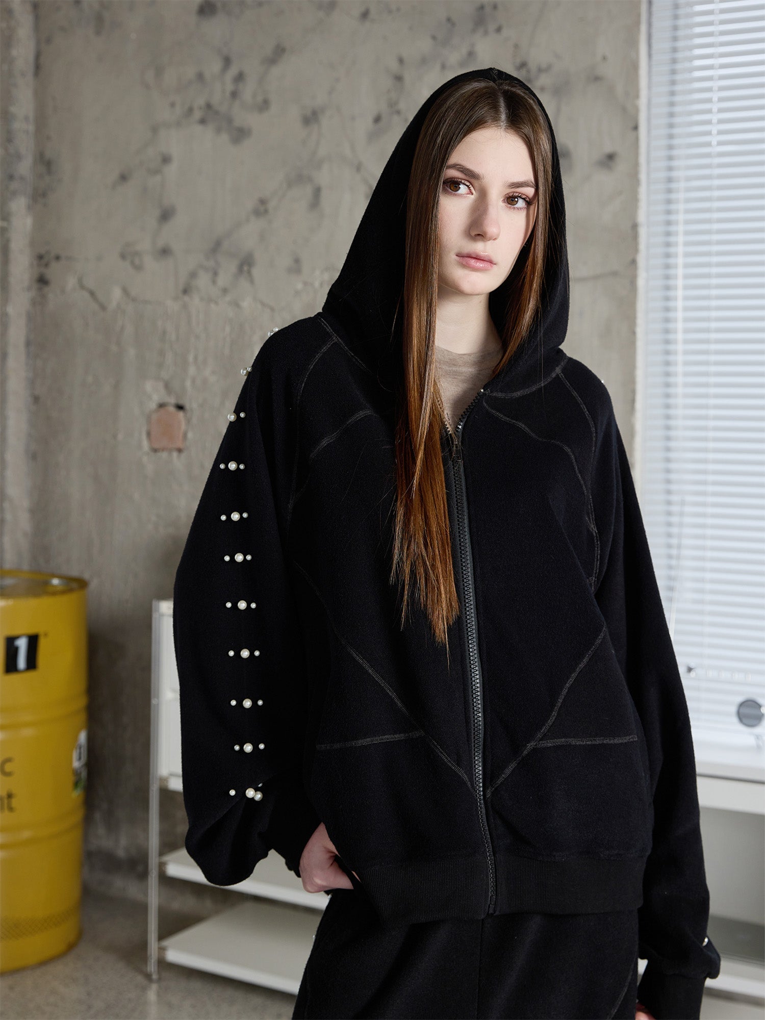 ERROR CODE ROBOT Pearl-Studded Diamond-Seam Hoodie-Jacket-S-Free Shipping Leatheretro