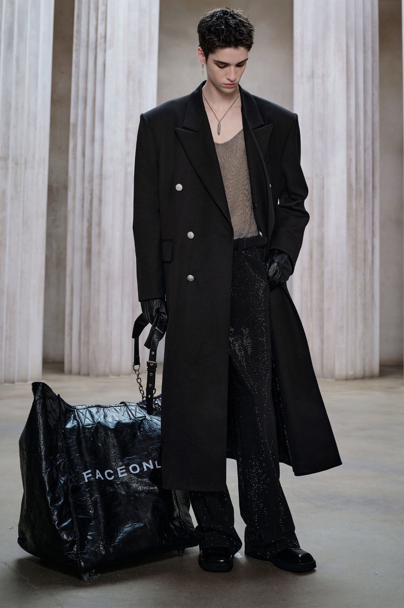 FACEONLAB Structured Double-Breasted Overcoat-Jacket-M-Free Shipping Leatheretro