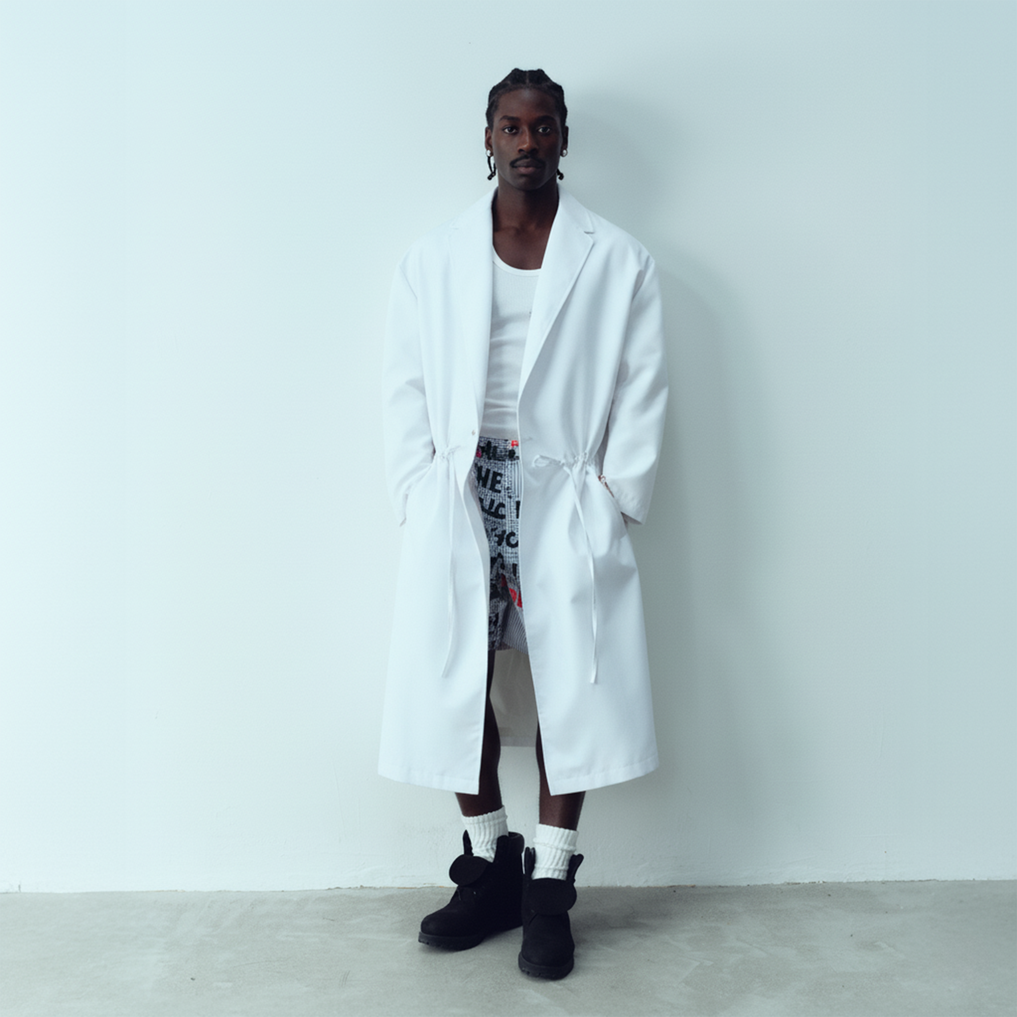 KADAKADA Bear-Tag Waist-Drawstring Trench-Jacket-M-Free Shipping Leatheretro