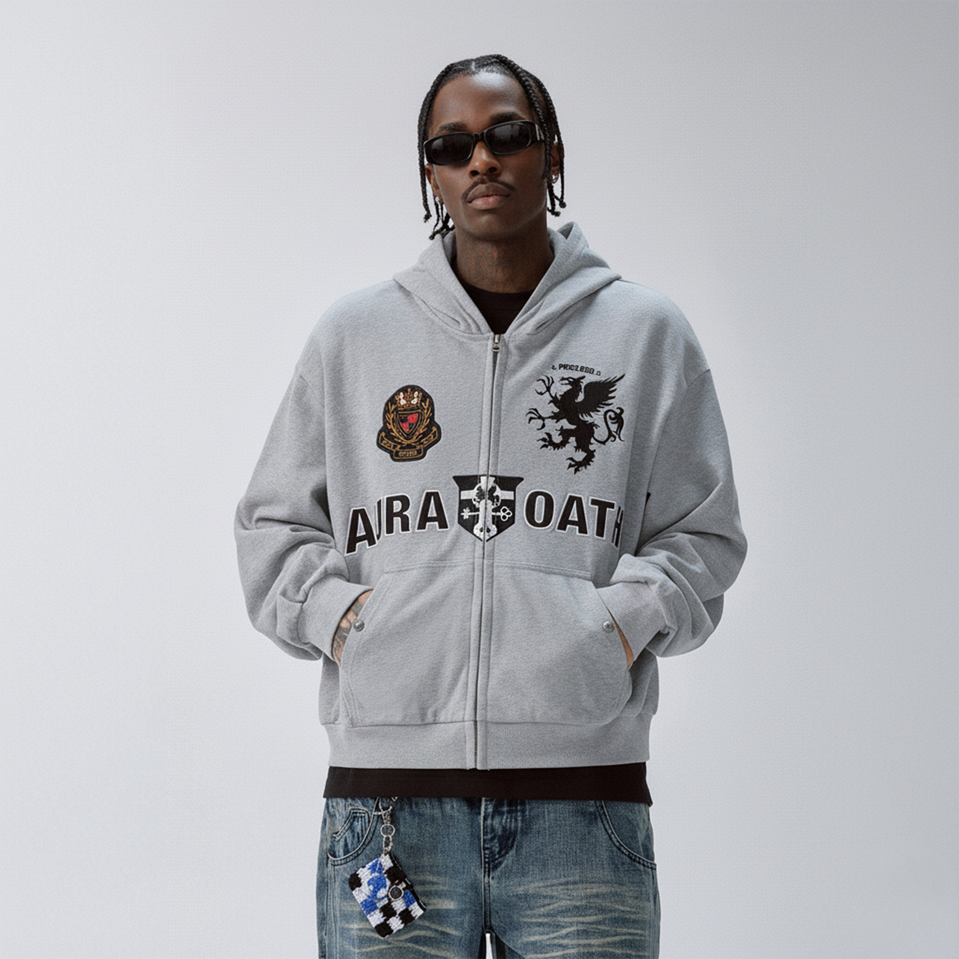 F2CE Crest Emblem Patch Zip-Up Hoodie-Sweatshirt-S-Free Shipping Leatheretro