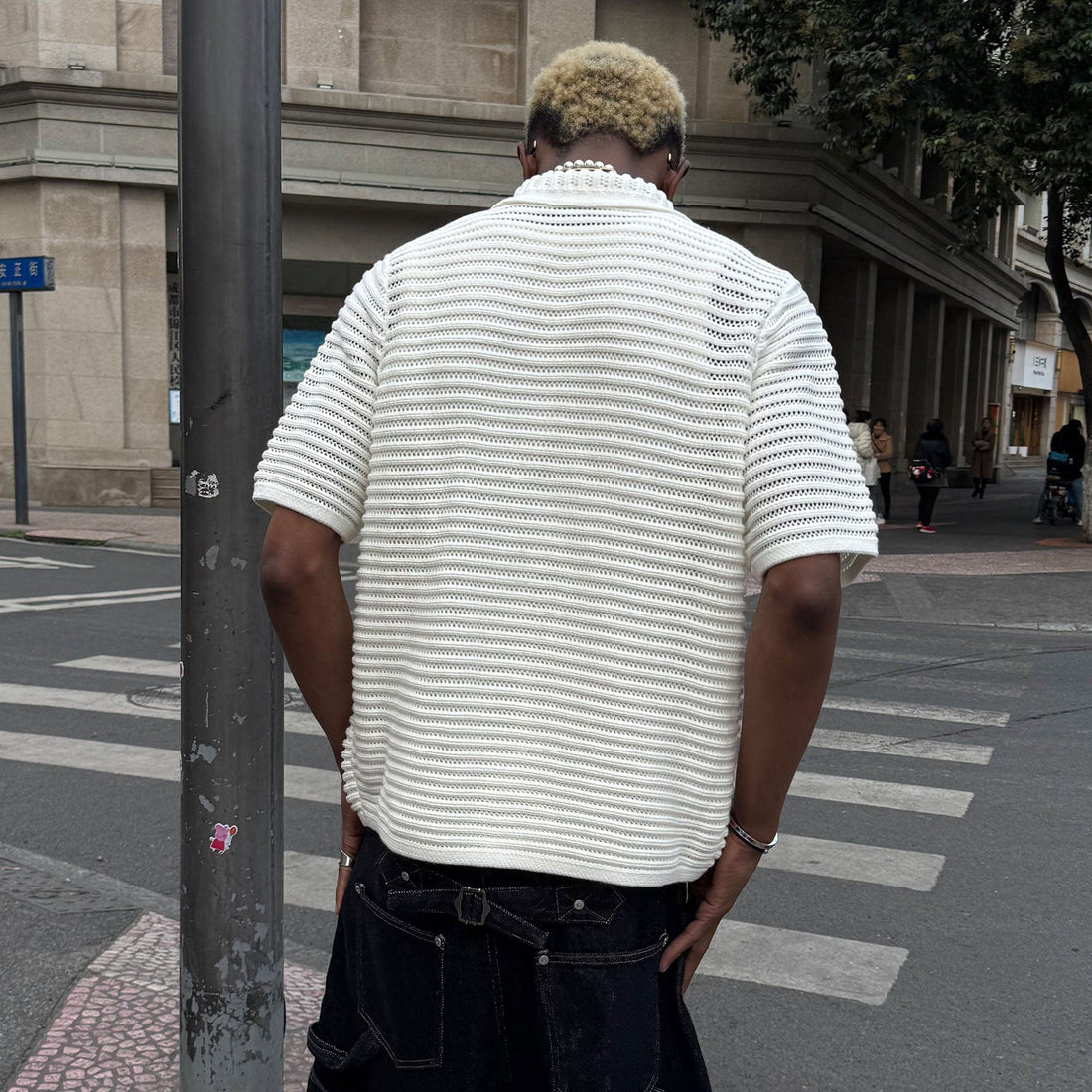 STEEPC Hollow-Out Knit Polo Half Shirt-Half shirt-S-Free Shipping Leatheretro