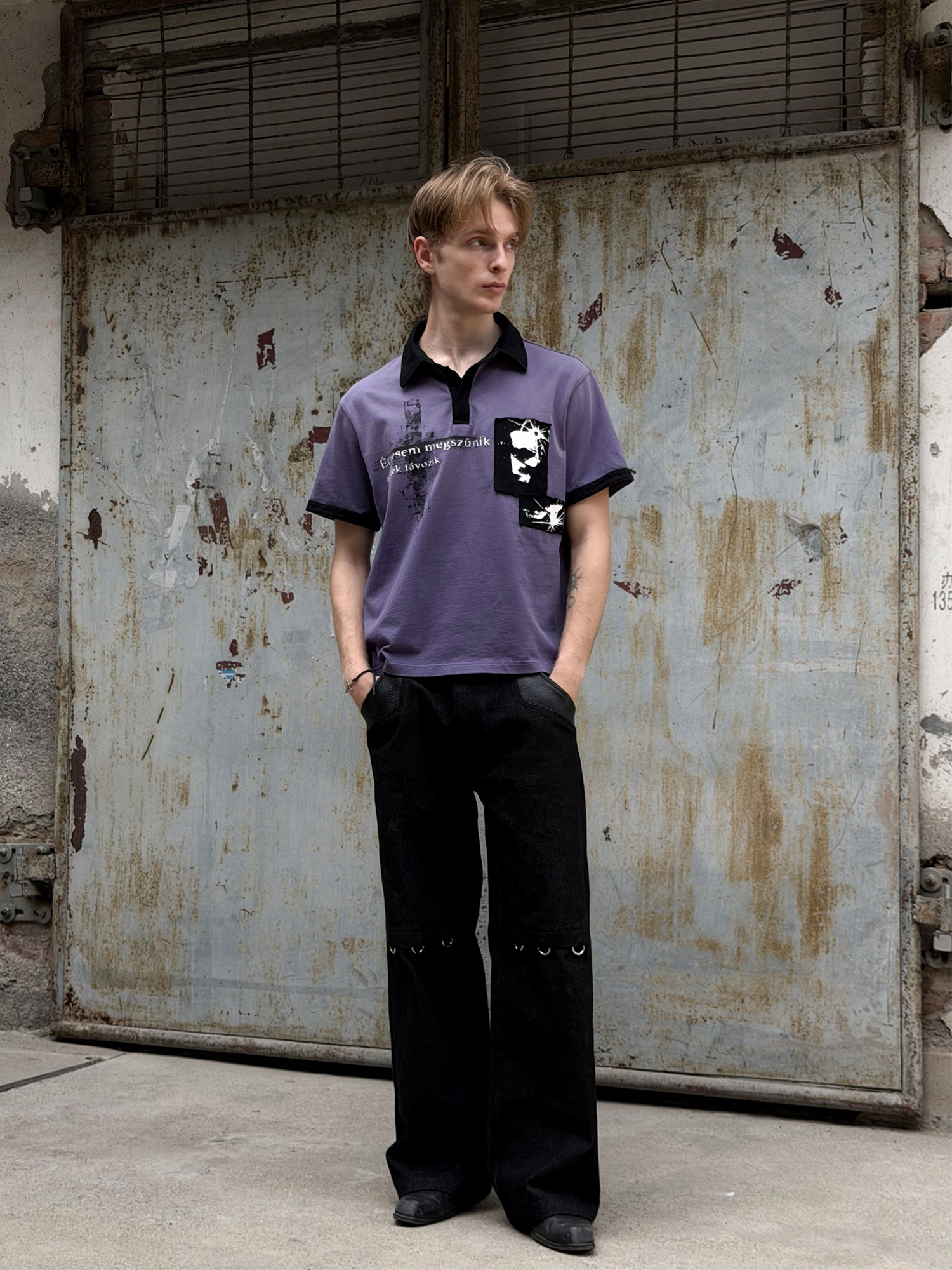ESAIAS Washed Portrait Cross Graphic Polo Shirt-T Shirt-S-Free Shipping Leatheretro