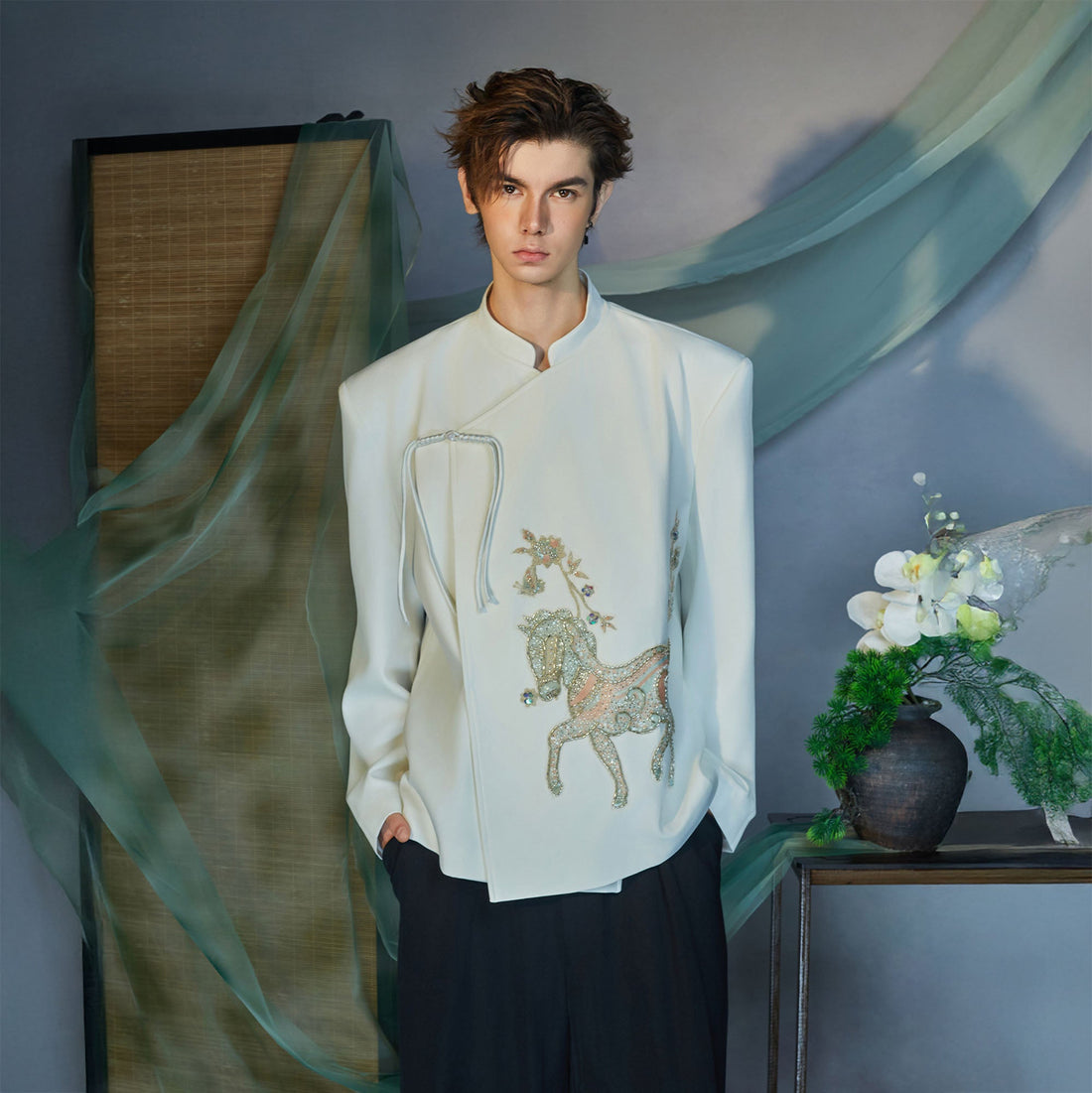 JIECHI Embroidery Horse Asymmetric Wrap Jacket-Jacket-M (Preorder)-Free Shipping Leatheretro