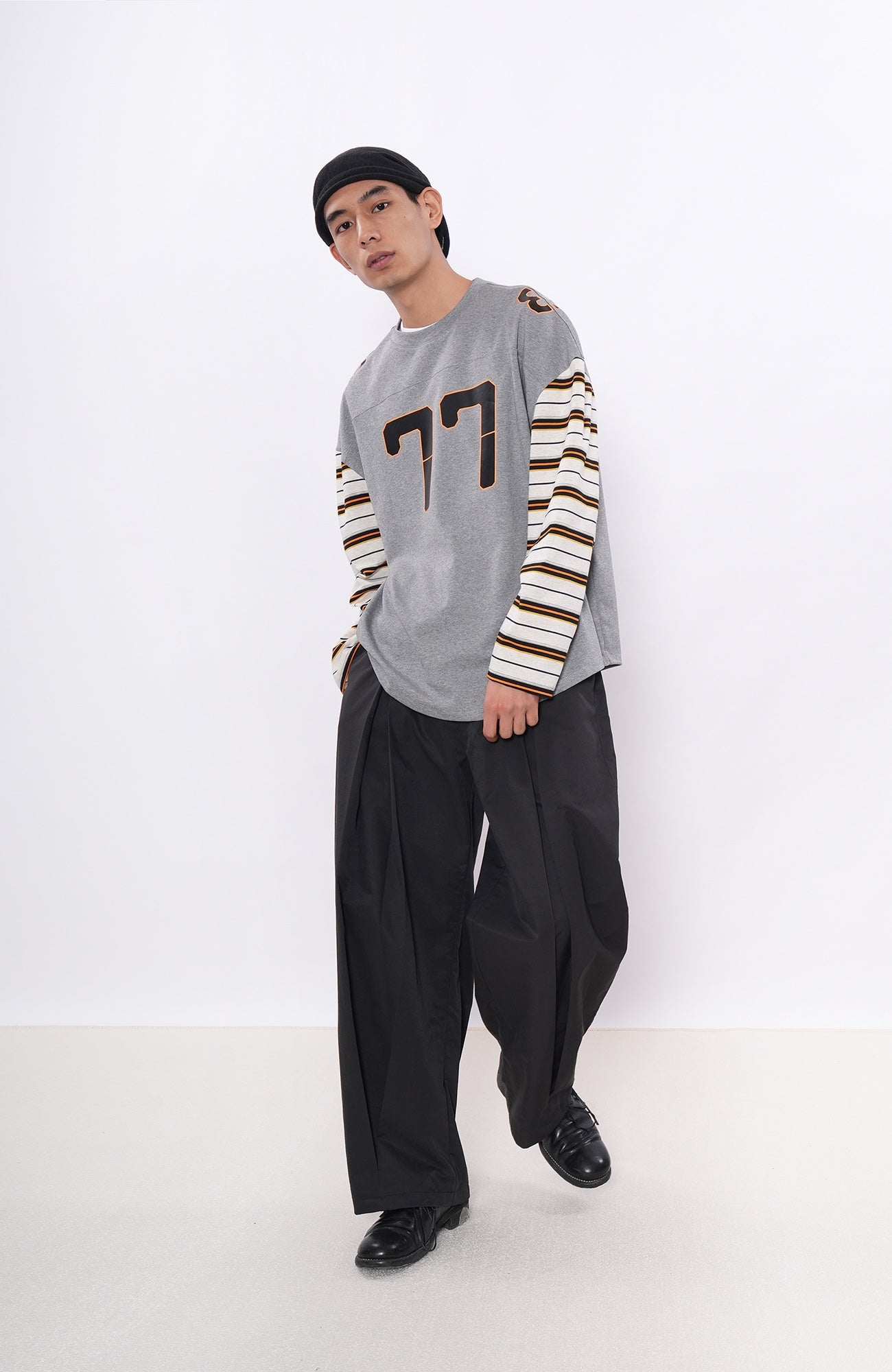 7440 37 1 77 Graphic Drop-Shoulder Stripe Jersey-L/S Tee-S (Preorder)-Free Shipping Leatheretro