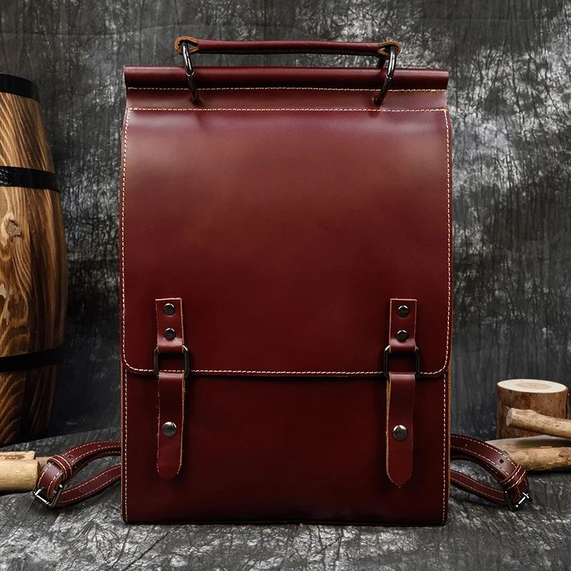 Vintage Crazy Horse Genuine Leather Backpack for Men & Women – A4 School & Laptop Daypack Rucksack-Backpacks-Red-Free Shipping Leatheretro