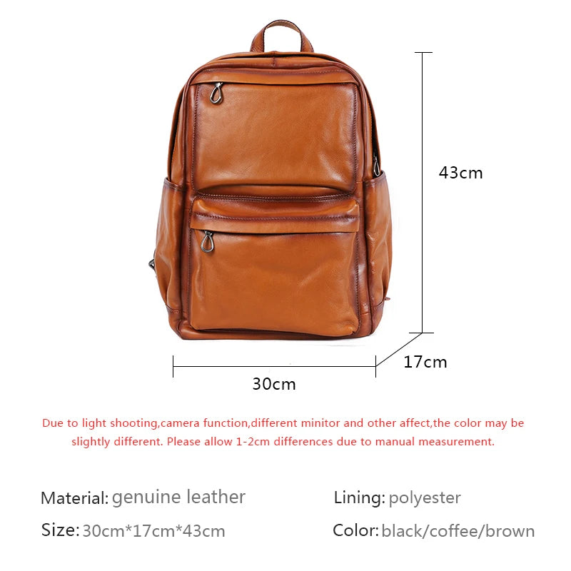 Genuine Leather Men Vintage Laptop Bag - Large Capacity Travel Backpack-Backpacks-Coffee-Free Shipping Leatheretro