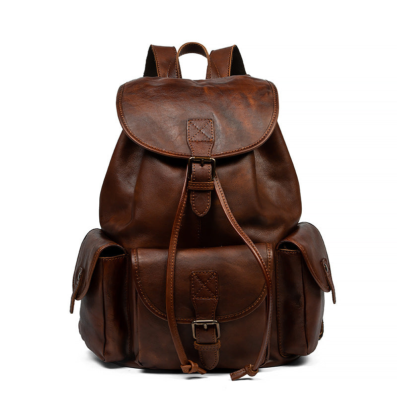 Geometric Pattern Genuine Leather Retro Backpack - Casual Soft Leather Hiking Bag-Backpacks-Black-Free Shipping Leatheretro