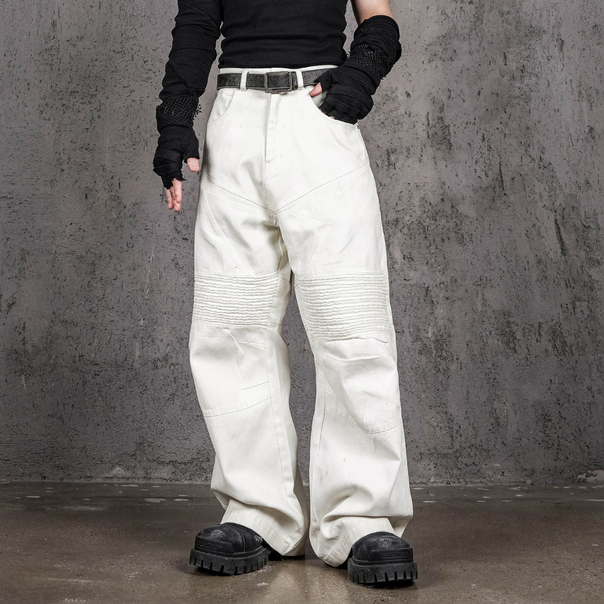 UNDERWATER Infernal Gaze Crinkled Waxed Wide-Leg Pants White-Pants-S-Free Shipping Leatheretro